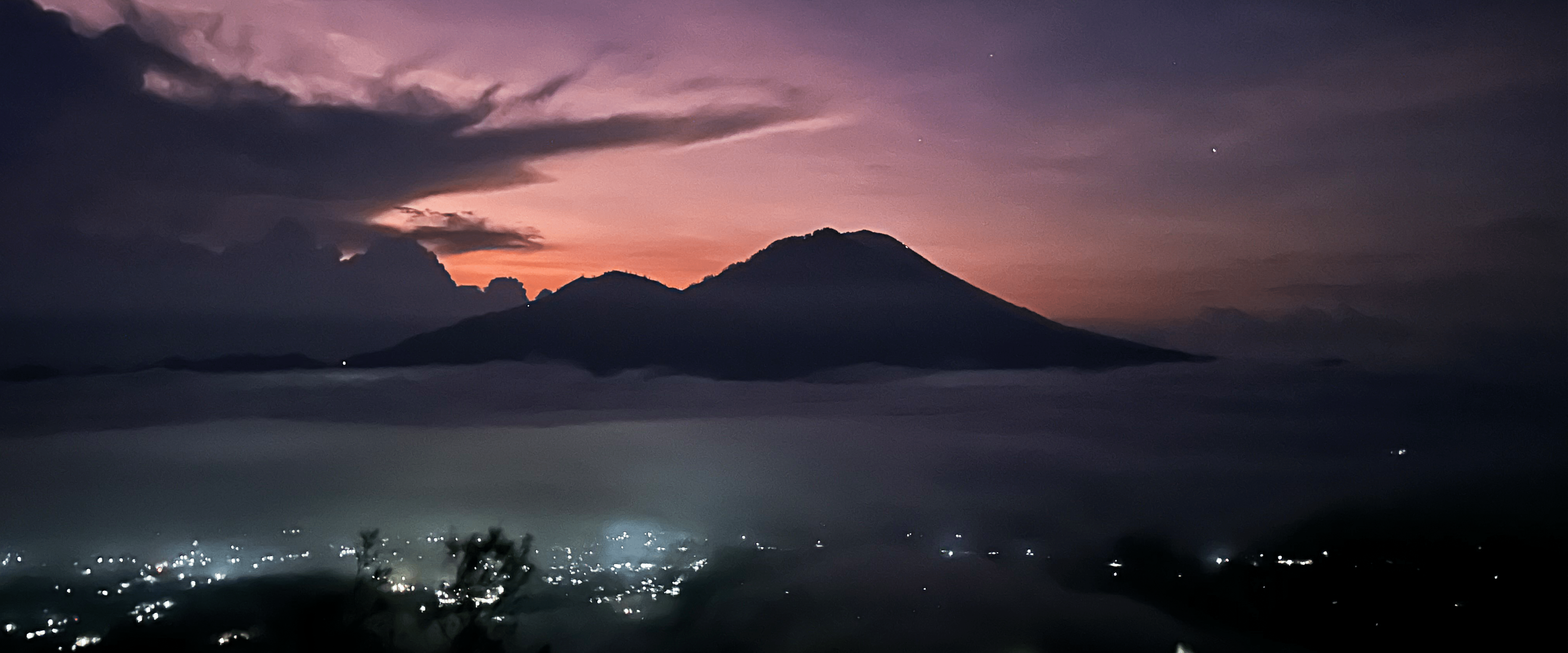 A mountain in Bali at night.