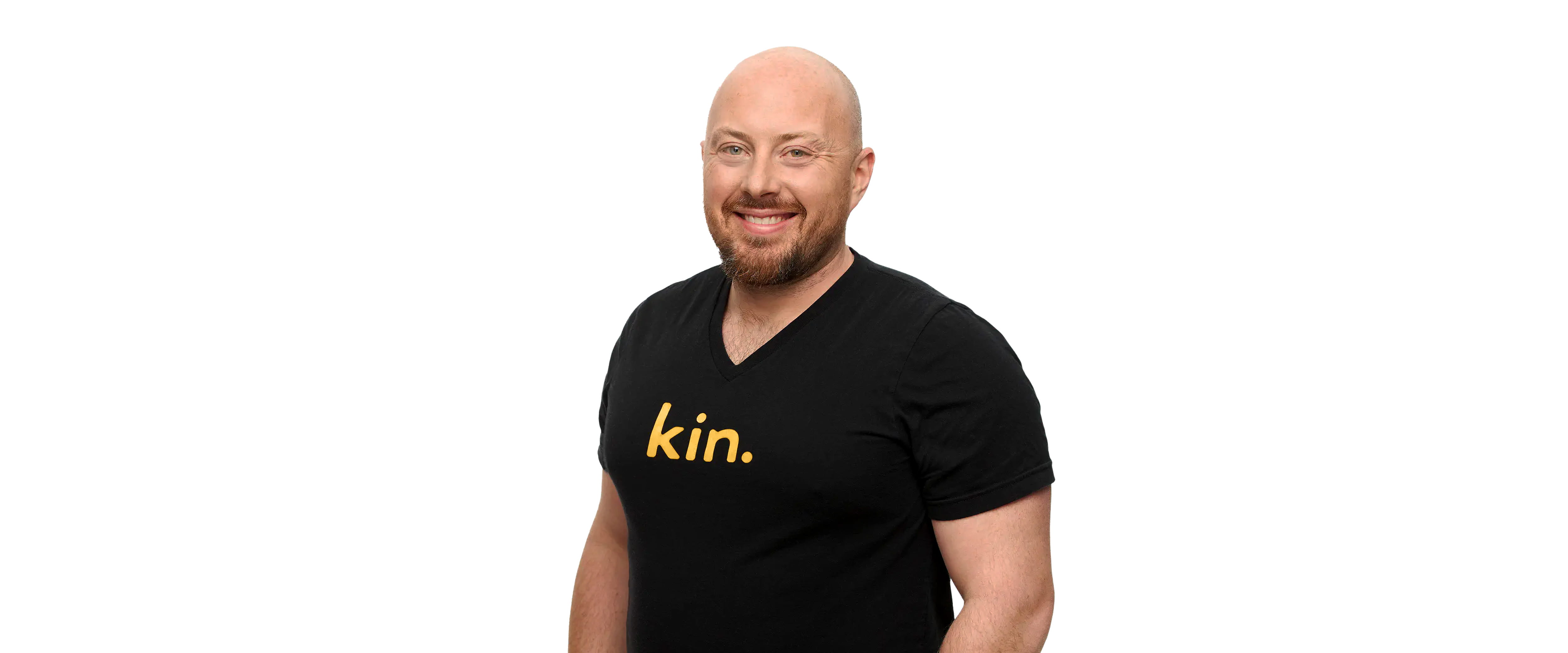 Sean Harper wearing a Kin T-shirt.