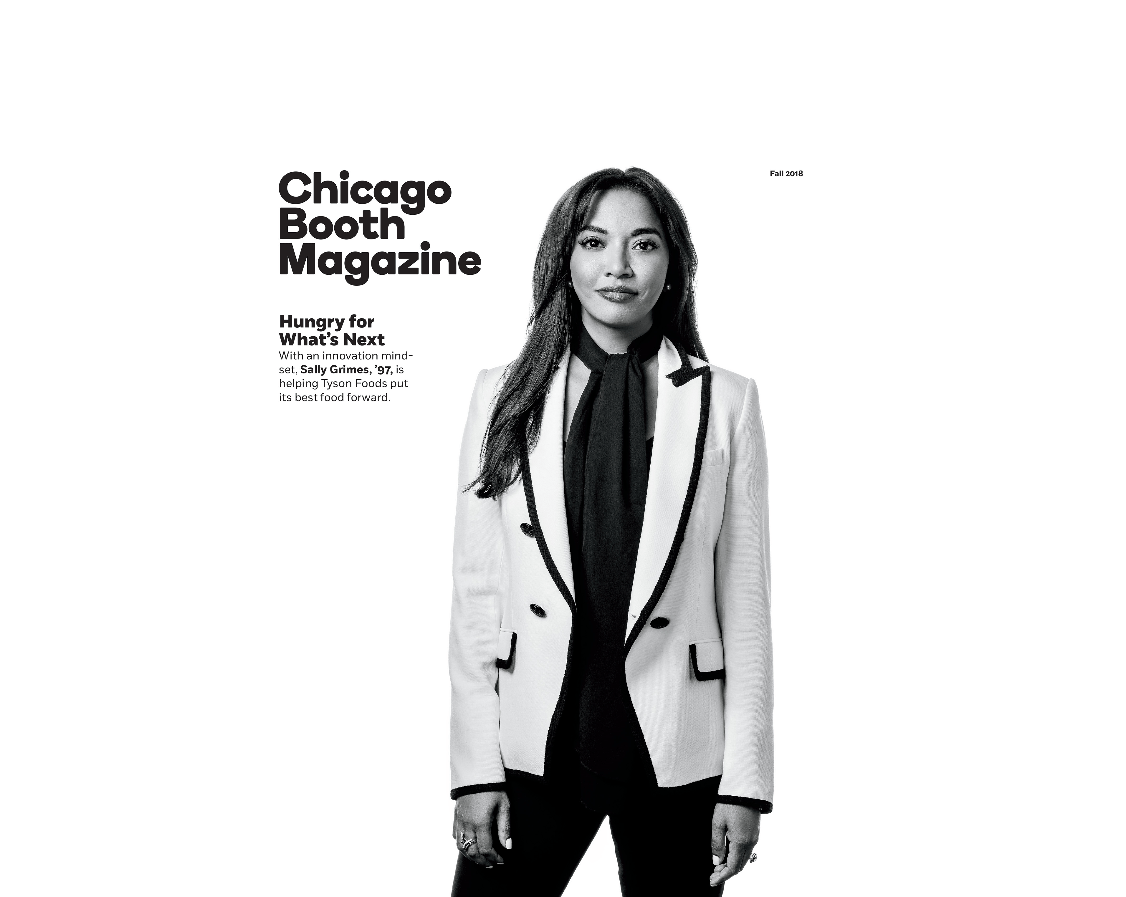 Sally Grimes on the cover of Chicago Booth Magazine, Fall 2018