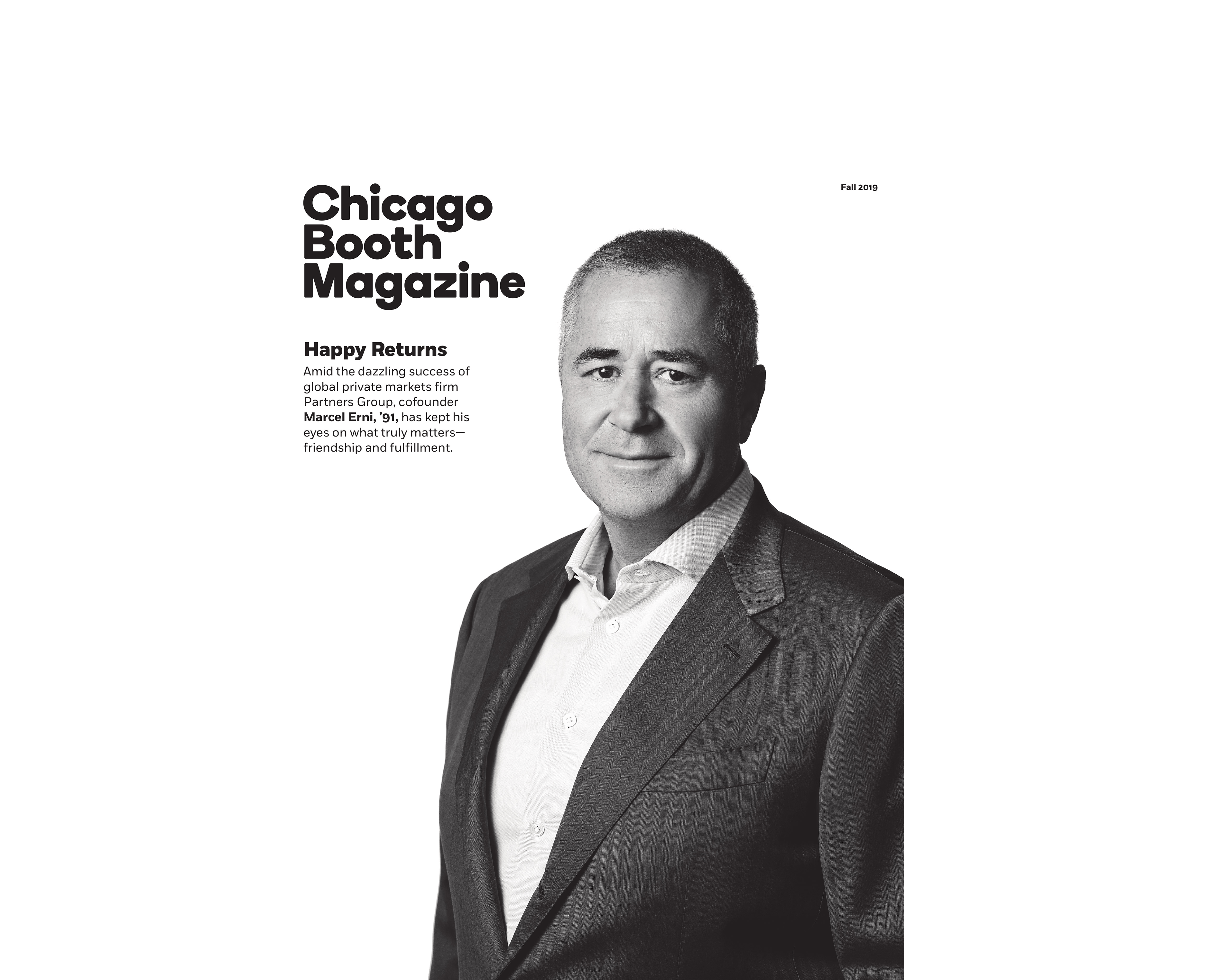 Marcel Erni on the cover of Chicago Booth Magazine, Fall 2019