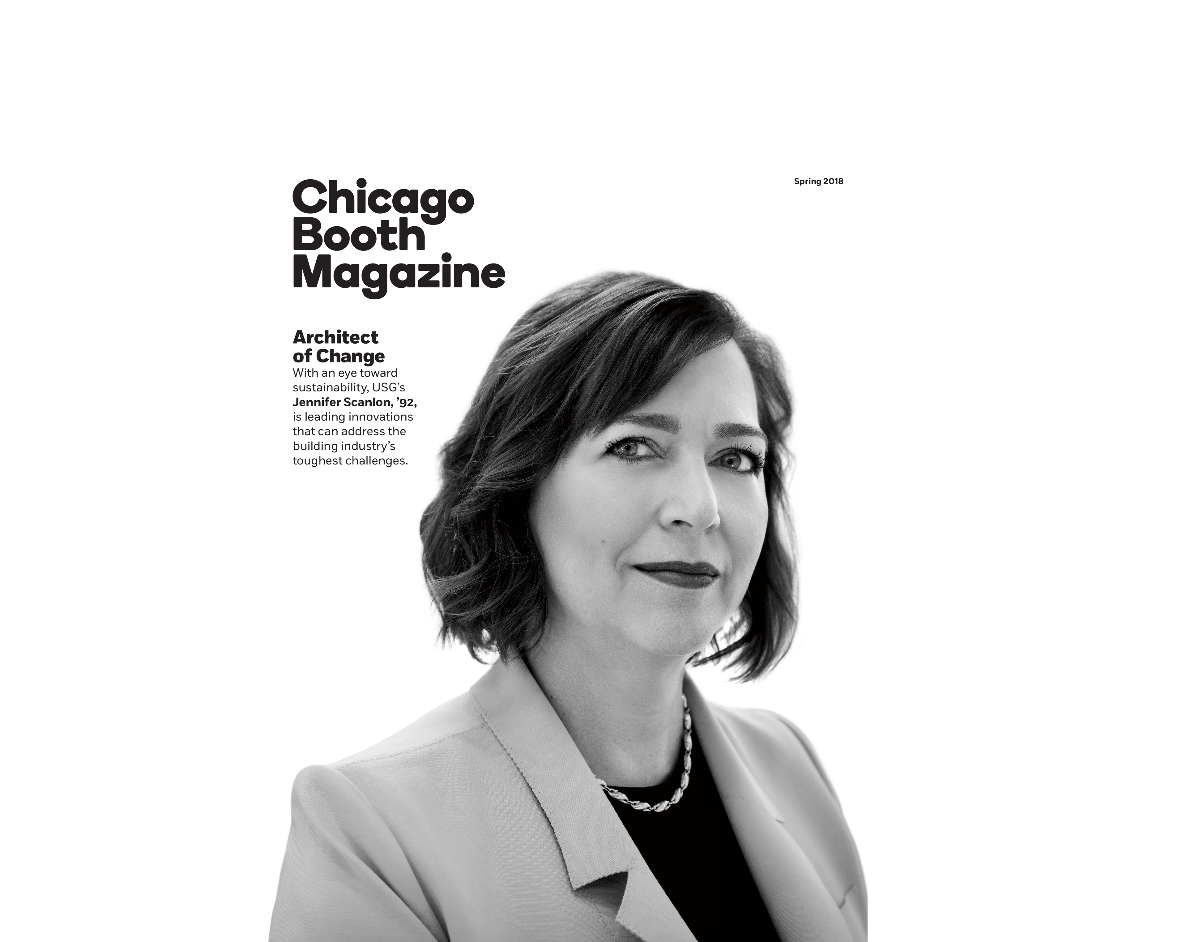 Jennifer Scanlon on the cover of Chicago Booth Magazine, Spring 2018