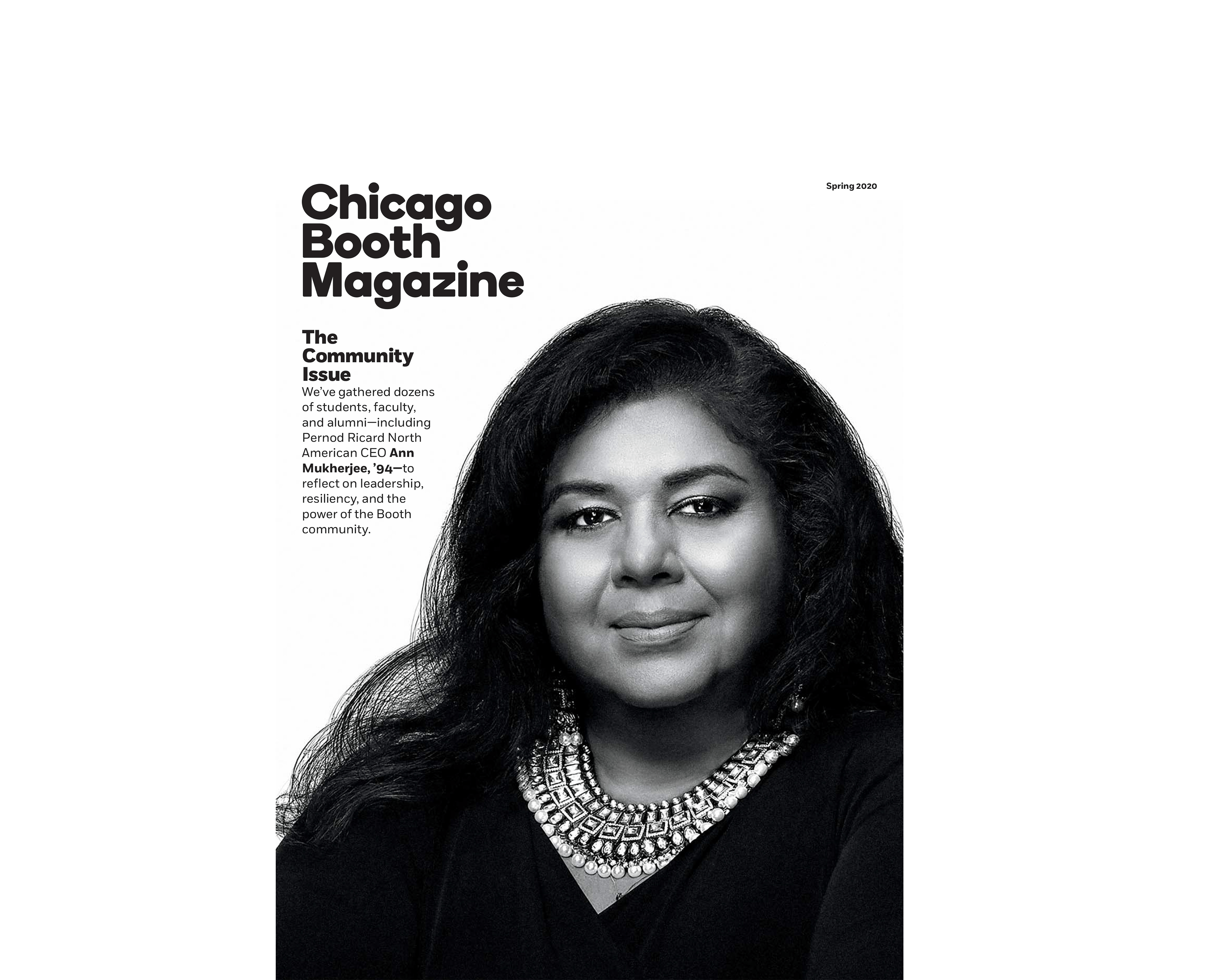 Ann Mukherjee on the cover of Chicago Booth Magazine, Spring 2020