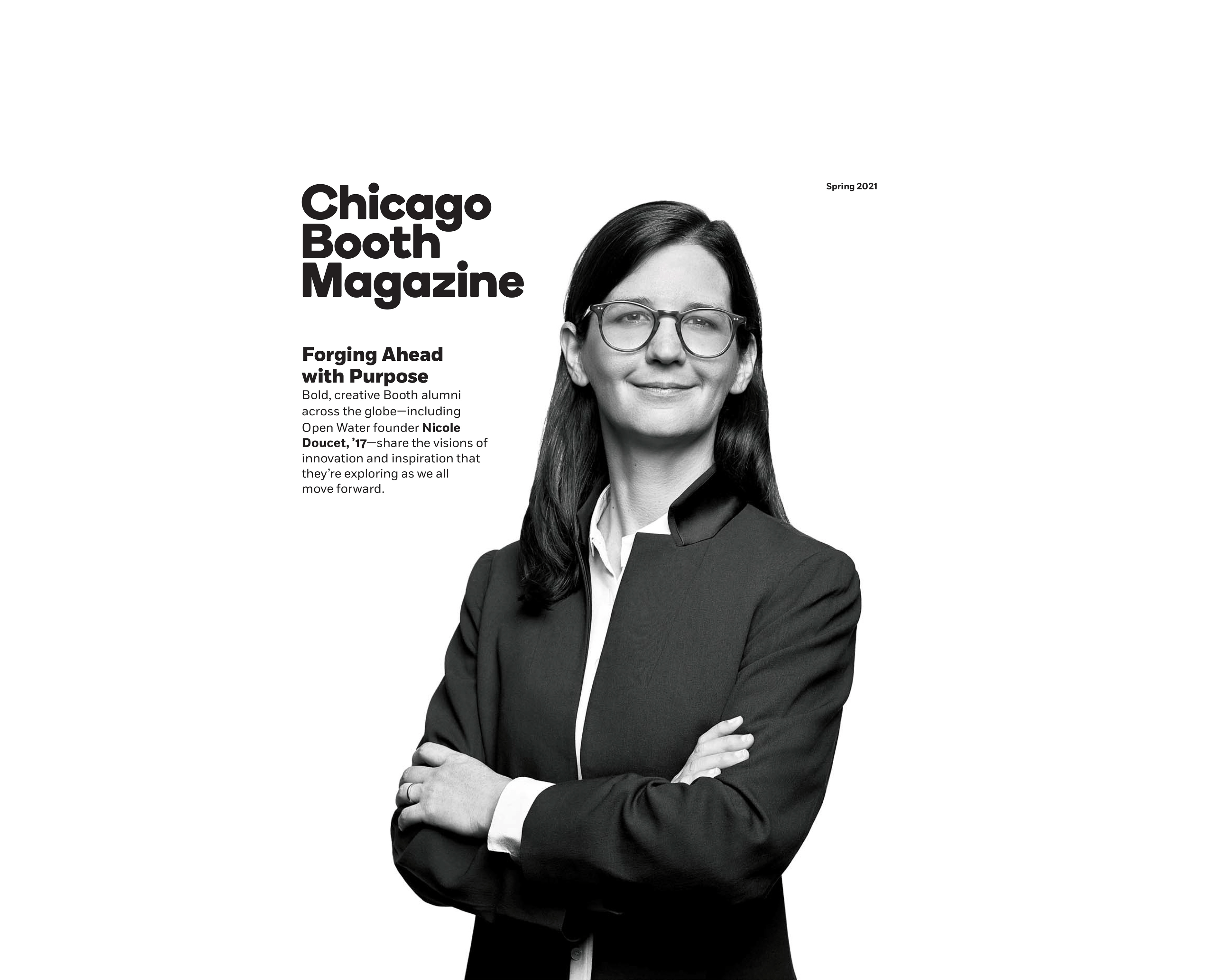 Nicole Doucet on the cover of Chicago Booth Magazine, Spring 2021