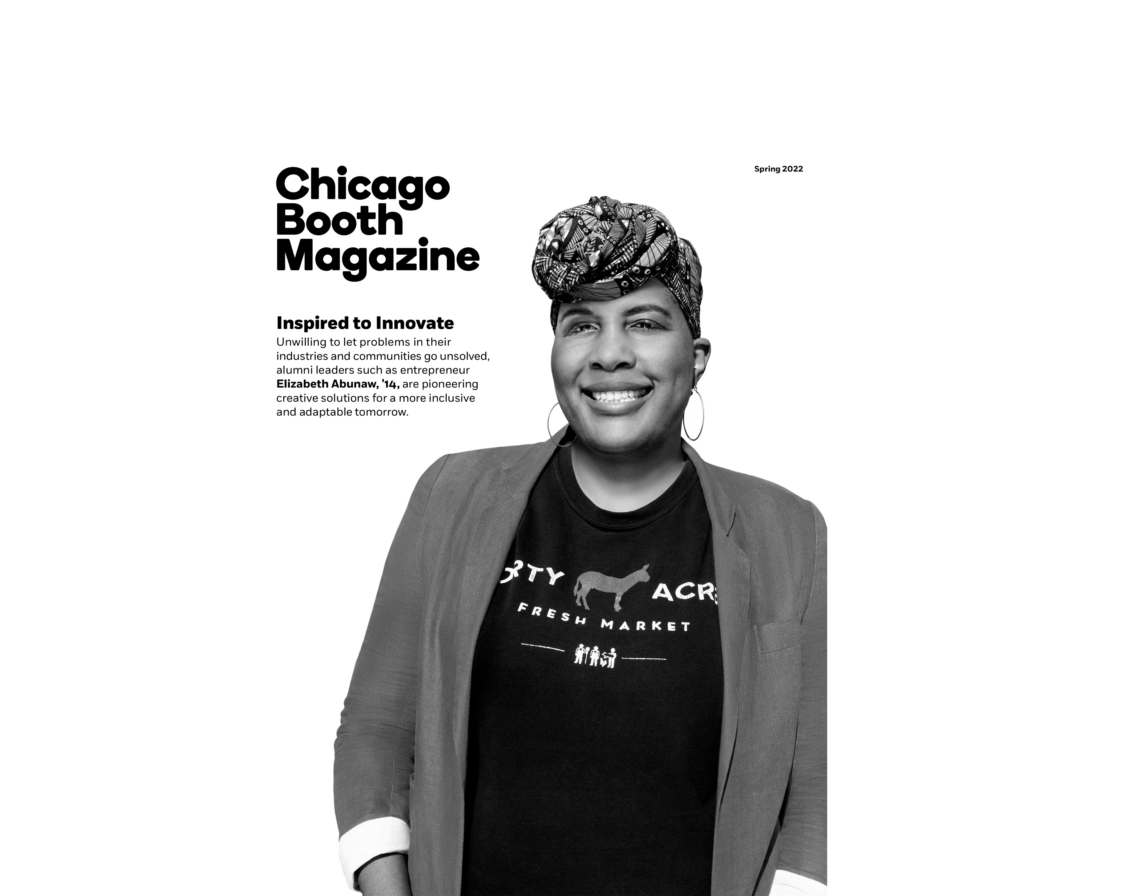 Elizabeth Abunaw on the cover of Chicago Booth Magazine, Spring 2022