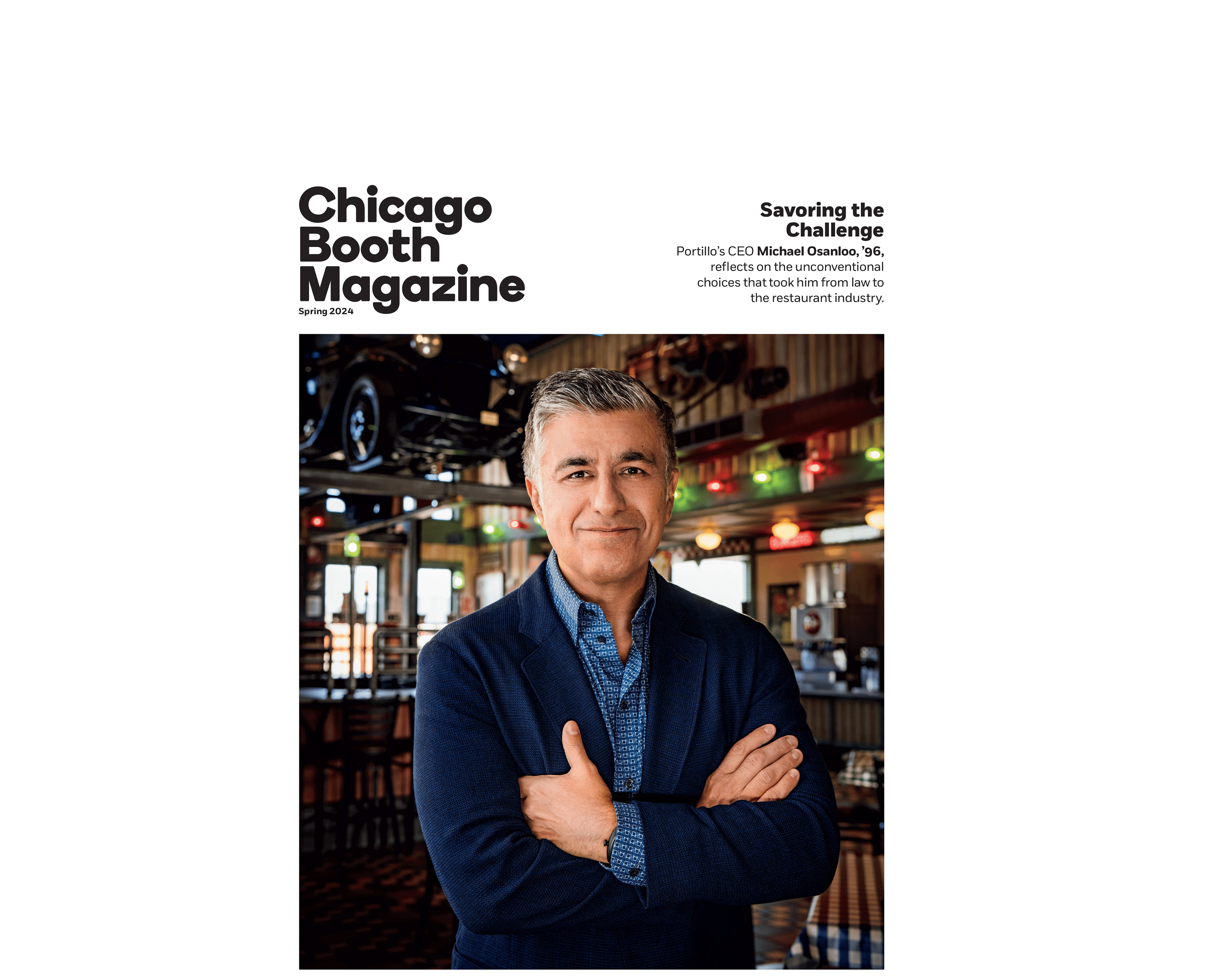 Michael Osanloo on the cover of Chicago Booth Magazine, Spring 2024