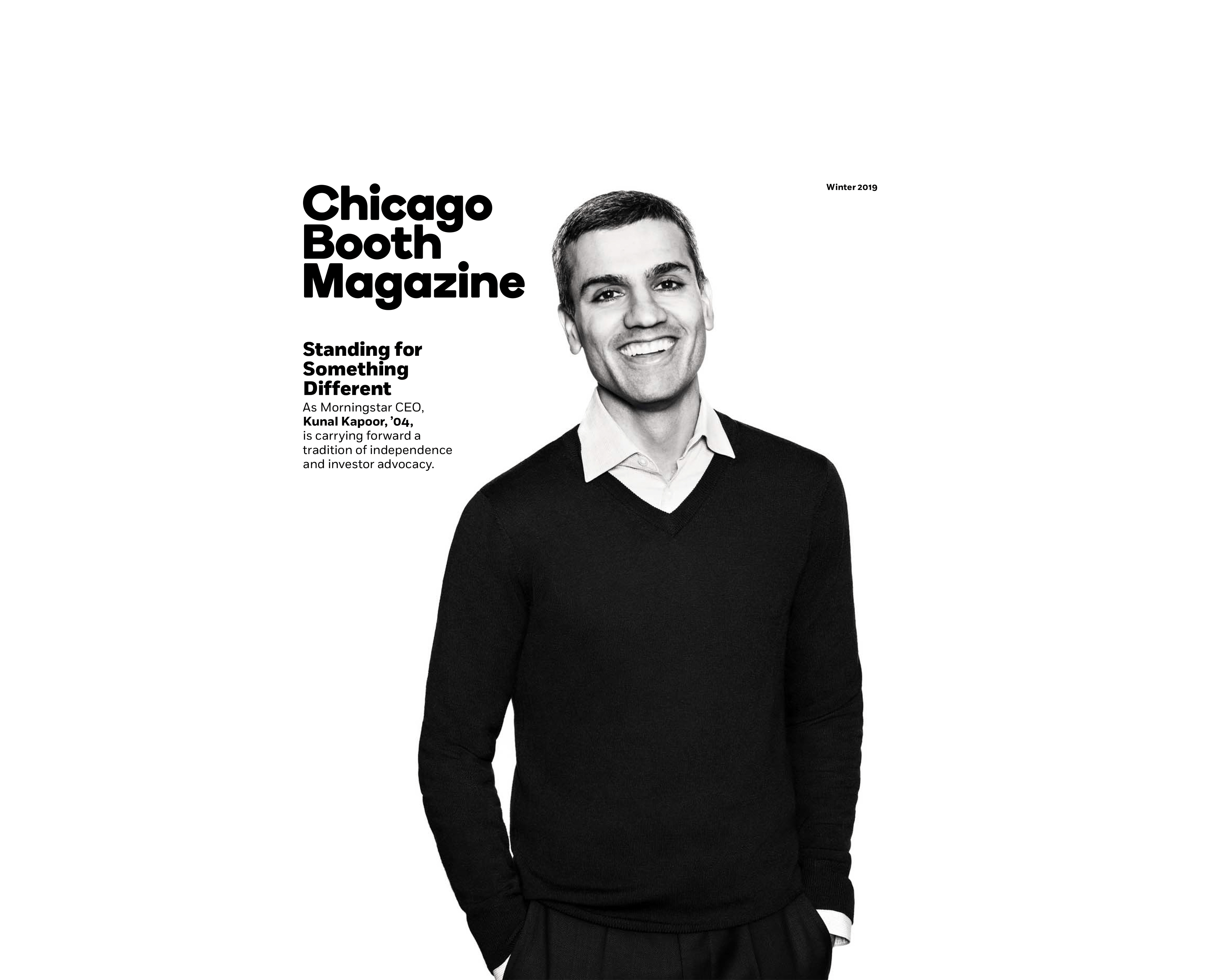 Kunal Kapoor on the cover of Chicago Booth Magazine, Winter 2019