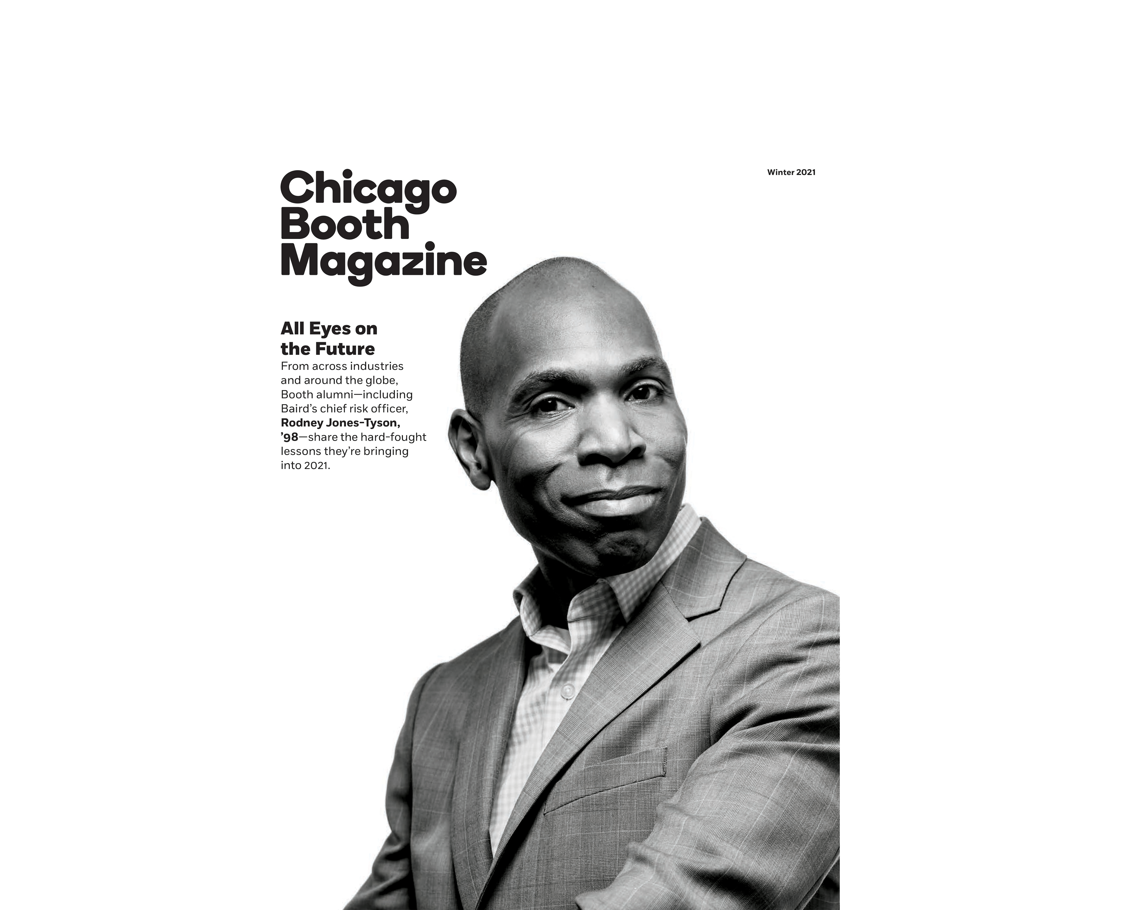 Rodney Jones-Tyson on the cover of Chicago Booth Magazine, Winter 2021