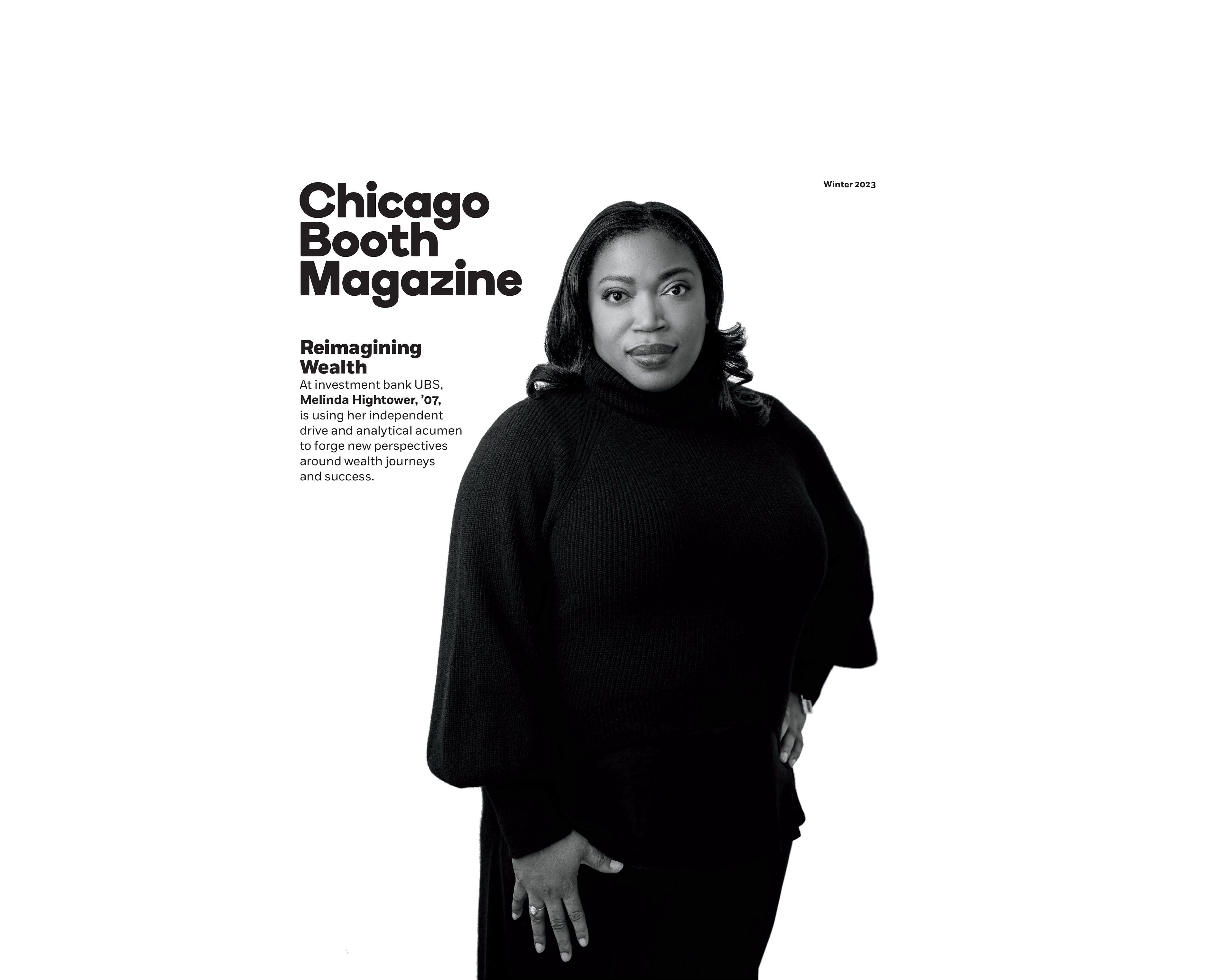 Melinda Hightower on the cover of Chicago Booth Magazine, Winter 2023
