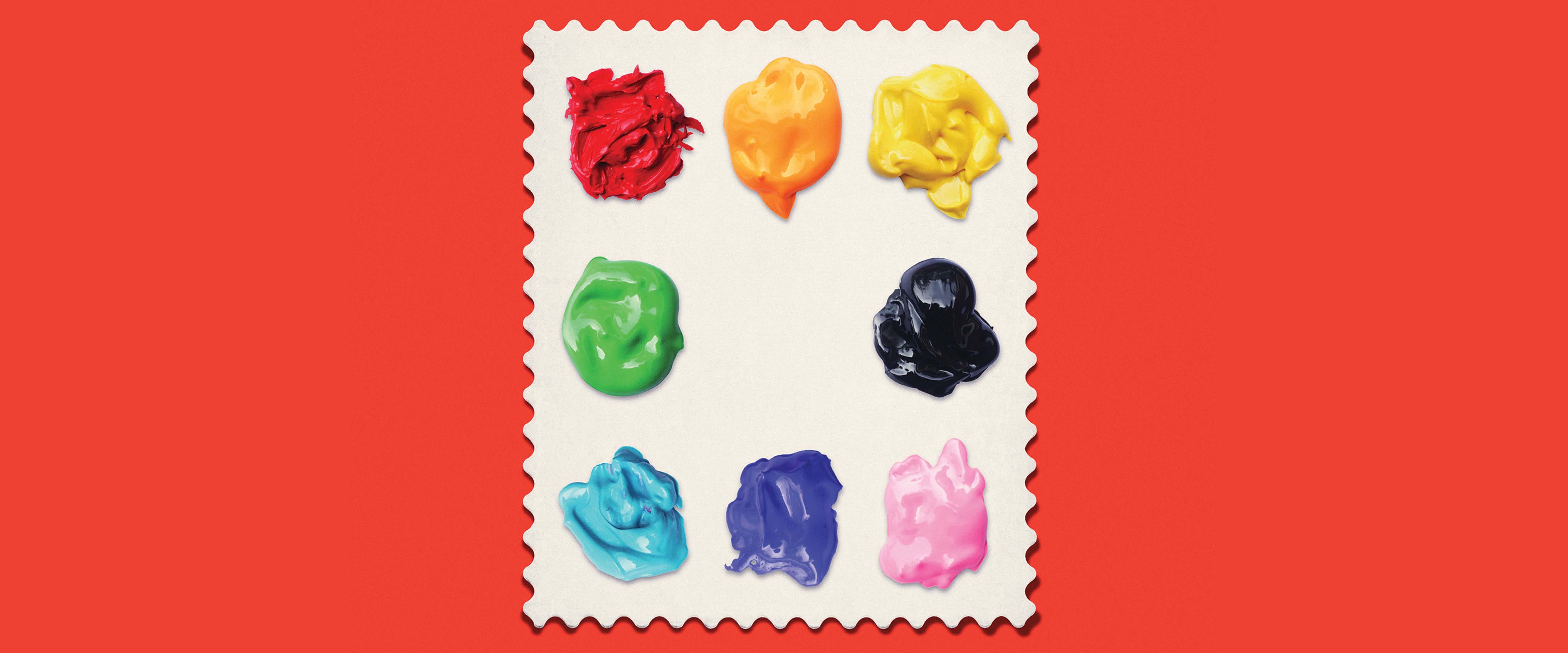 A palette of rainbow paint splotches