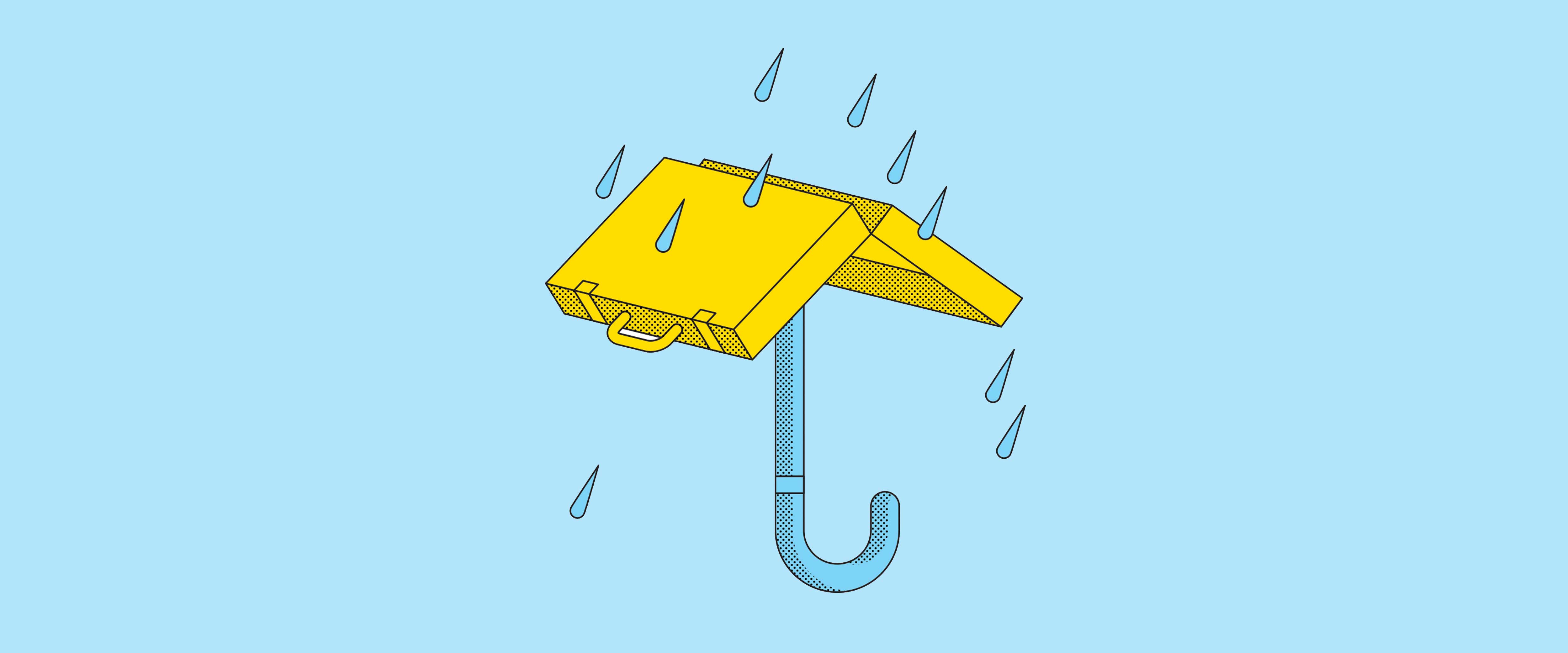 An umbrella with a briefcase as the canopy