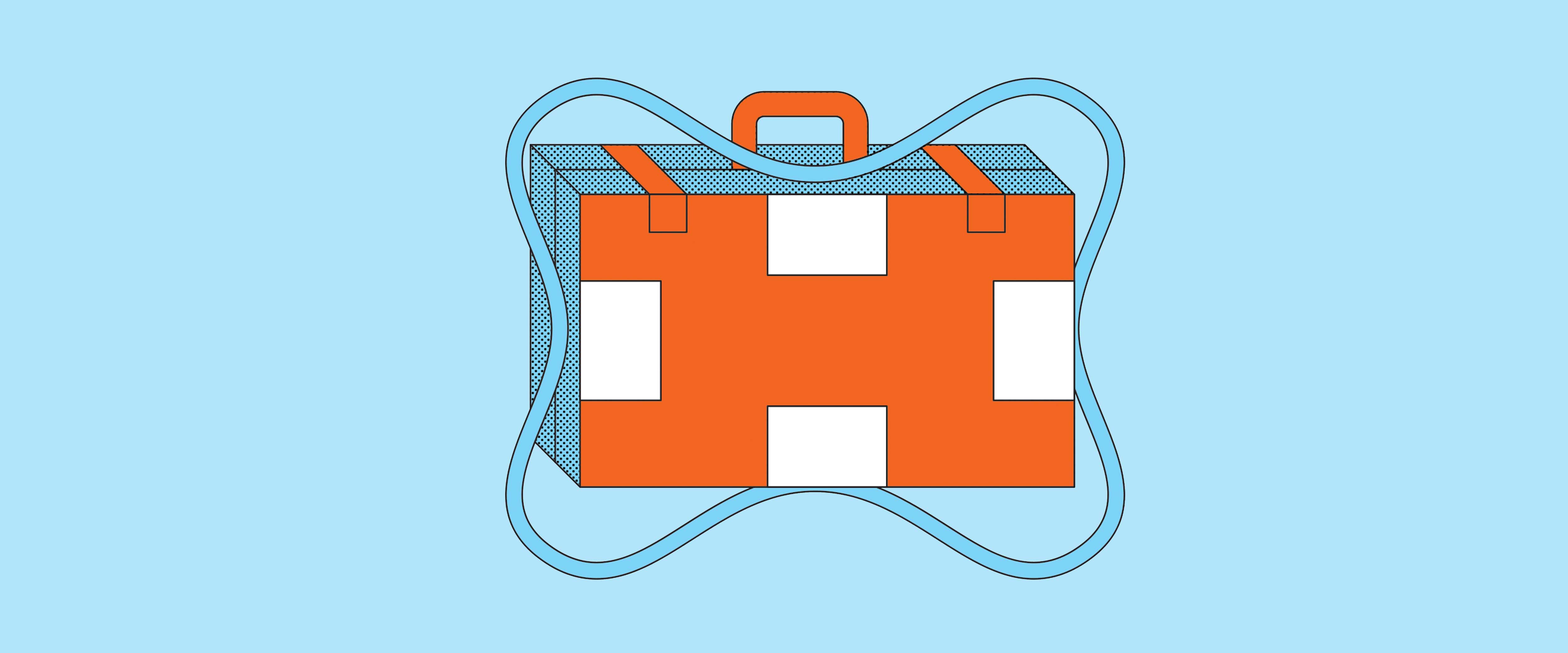 A briefcase illustrated as a life preserver