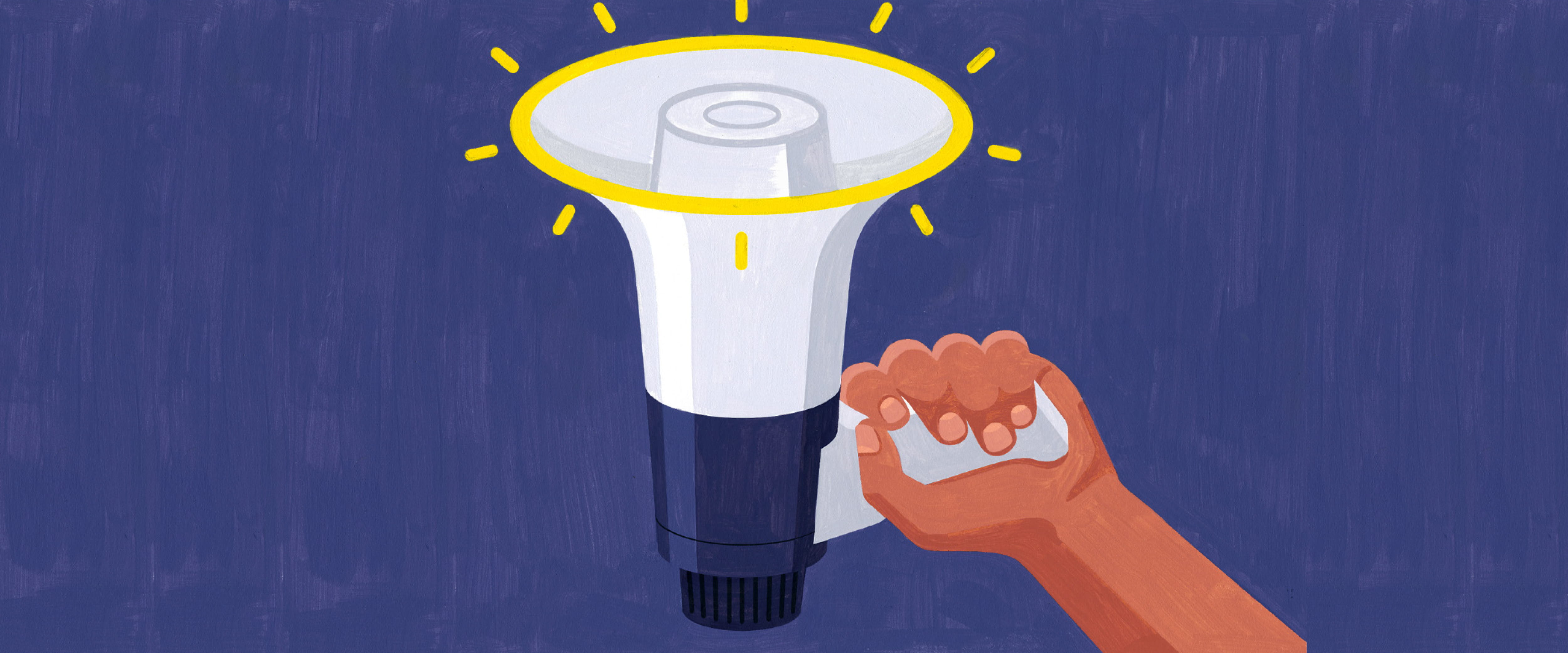 Hand holding megaphone in shape of light bulb