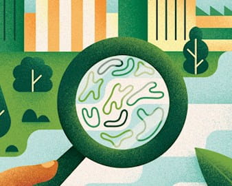 City illustrated with a river and sustainable ecosystem