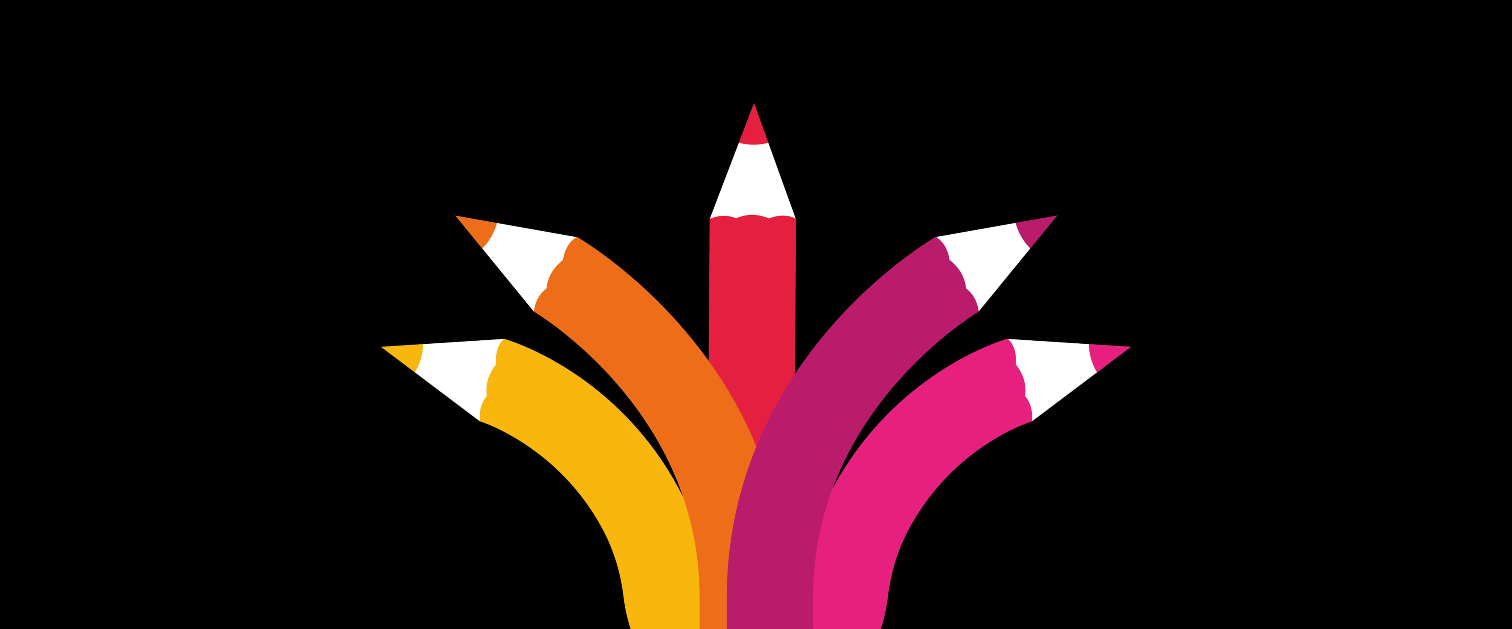 Illustration of pencils in different color arching 