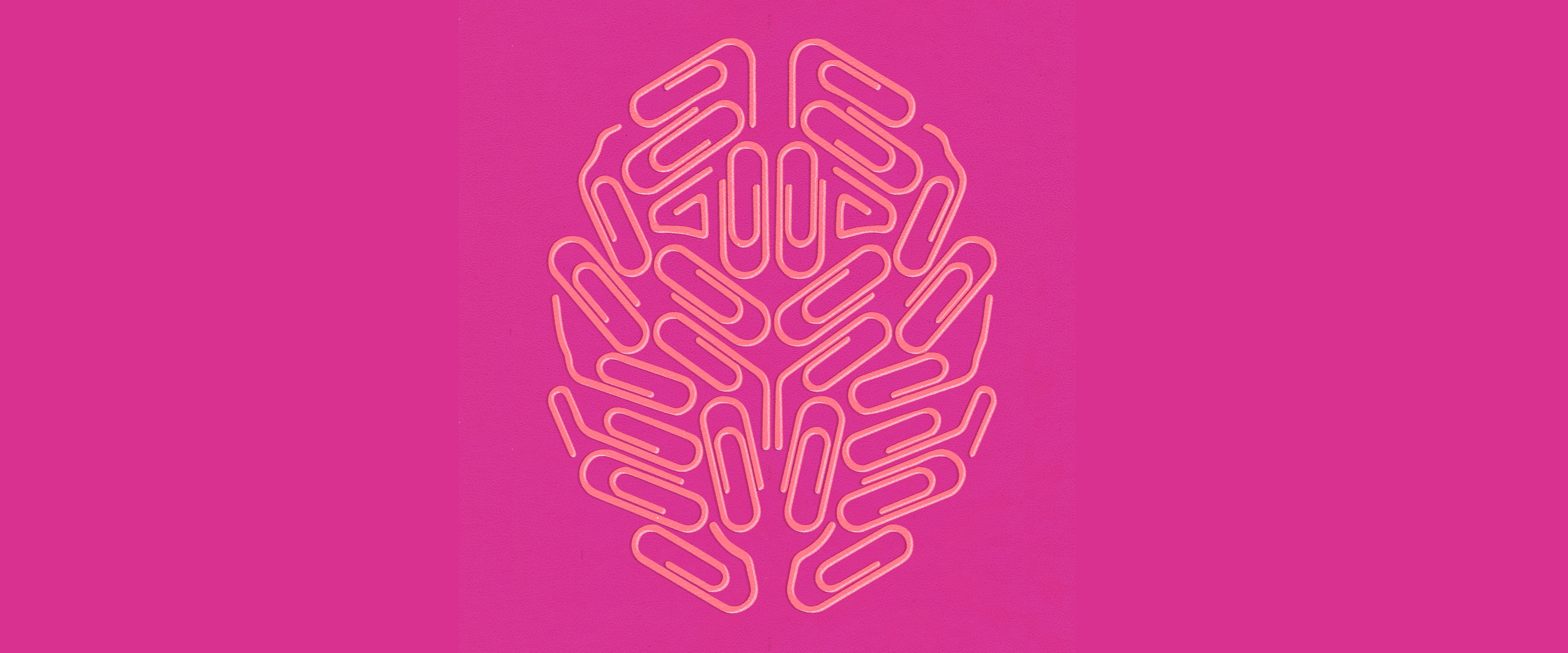 Illustration of a brain made out of pink paperclips