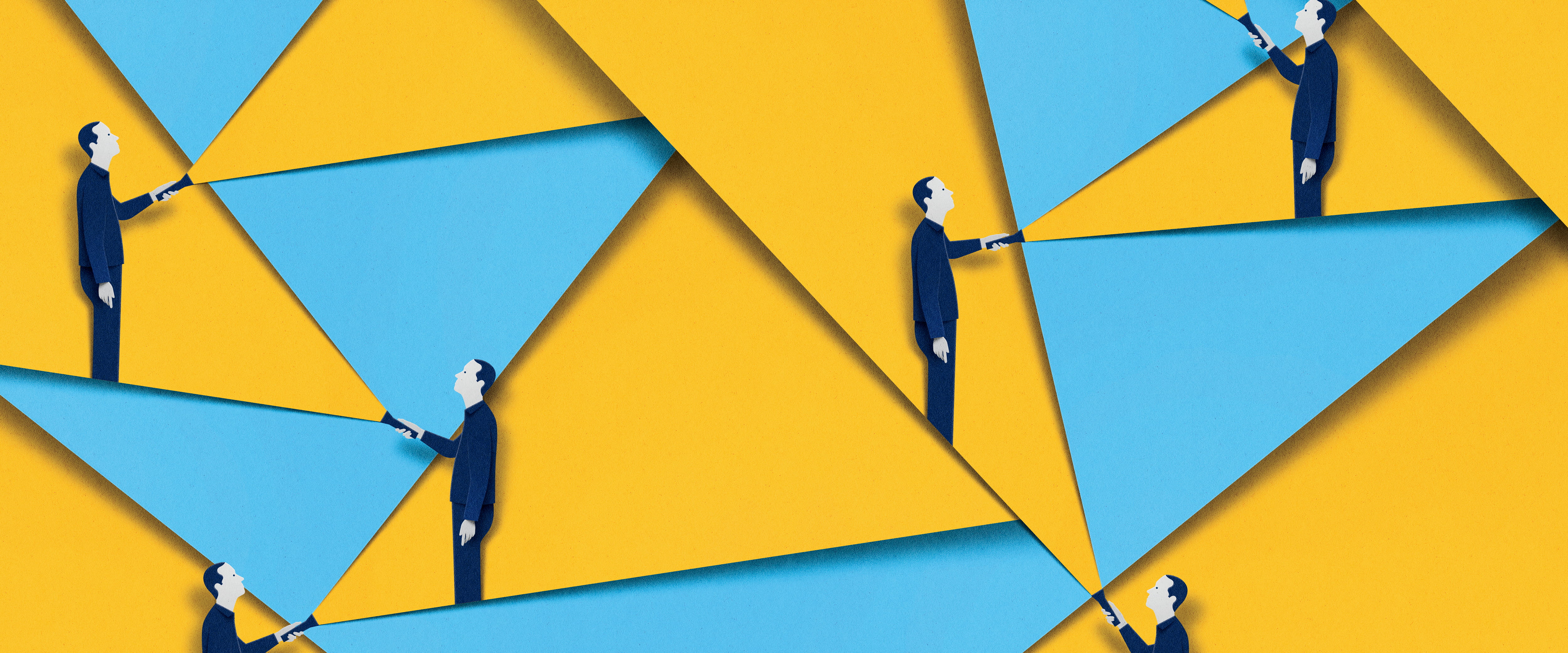 Repeating simple illustration of man with flashlight, whose triangular beam of light shines on same image of man with flashlight