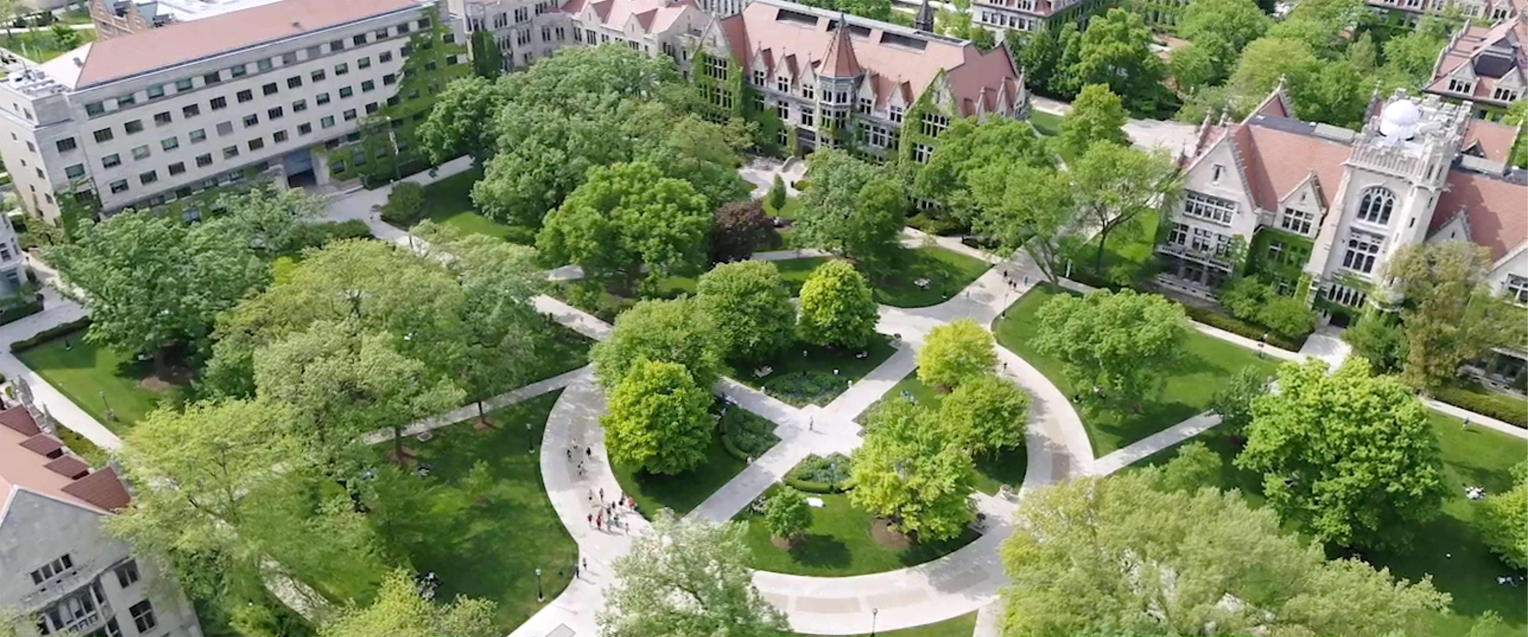 Shot of the Chicago Booth Hyde Park campus from above