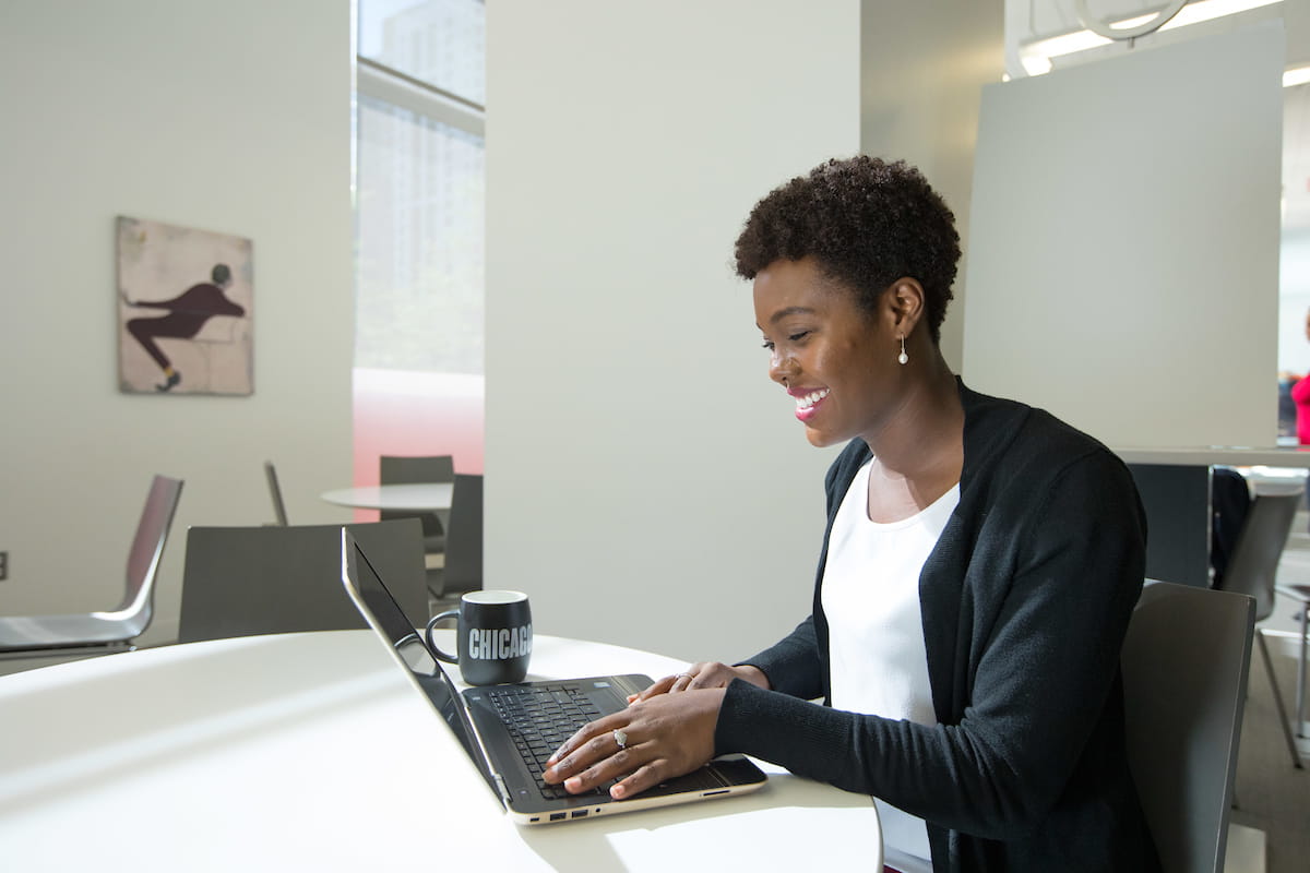 Female student working at computer