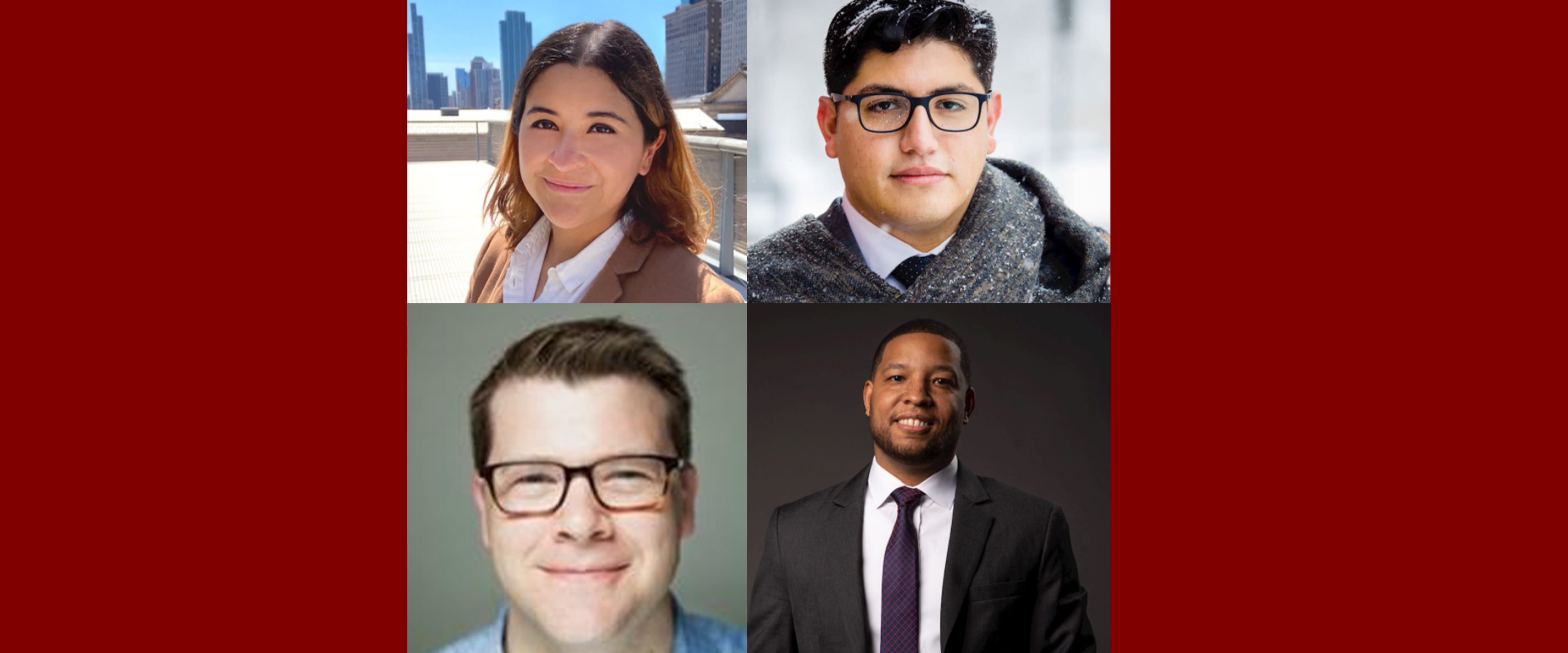 Chicago Booth Civic Scholars Lynnette Miranda, Jorge Silva, Joshua Anderson, and Jason Coleman