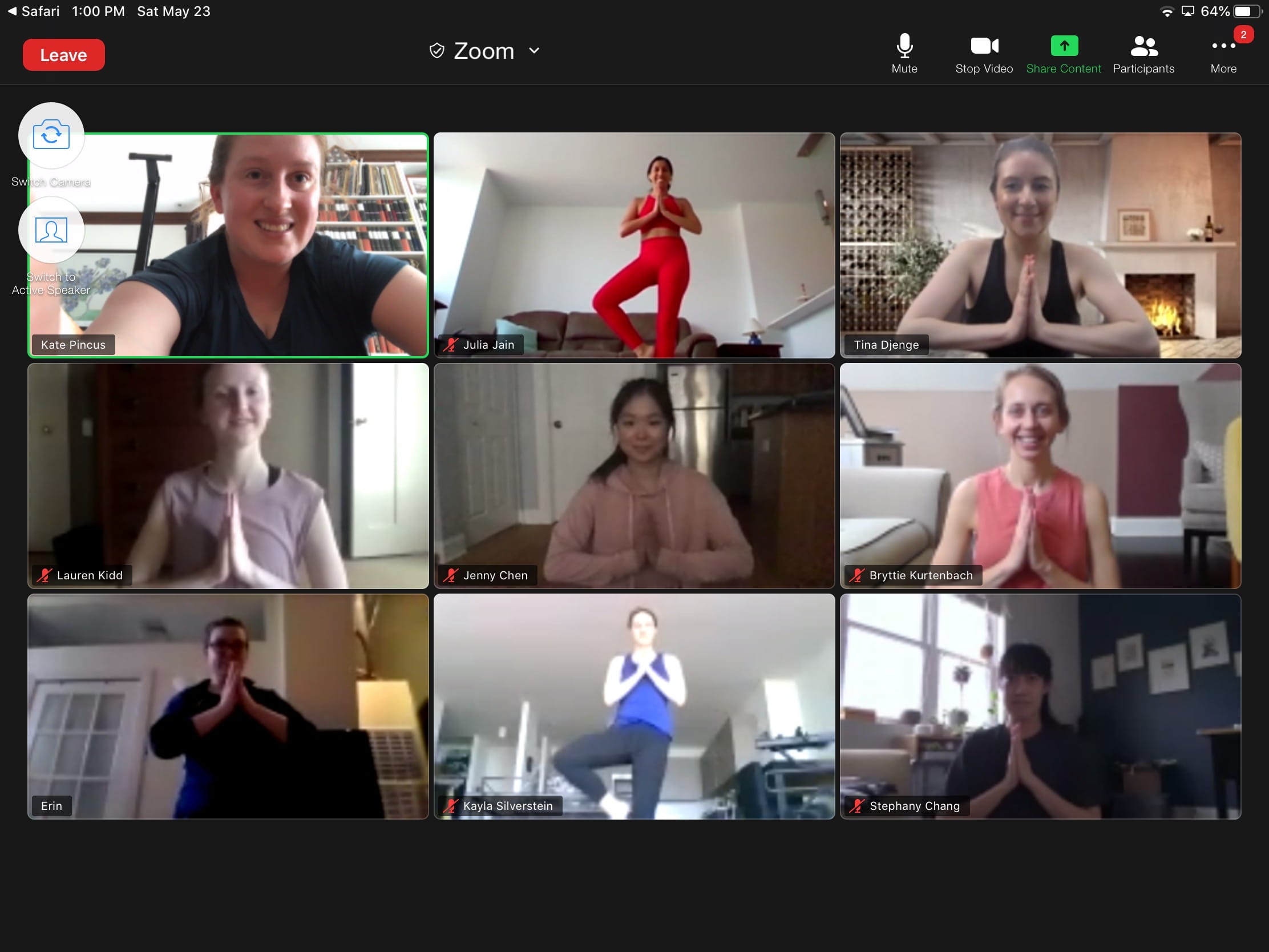 Chicago Booth student Julia Jain teaches a yoga class on Zoom