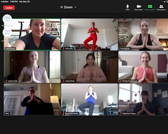 Chicago Booth student Julia Jain teaches a yoga class on Zoom