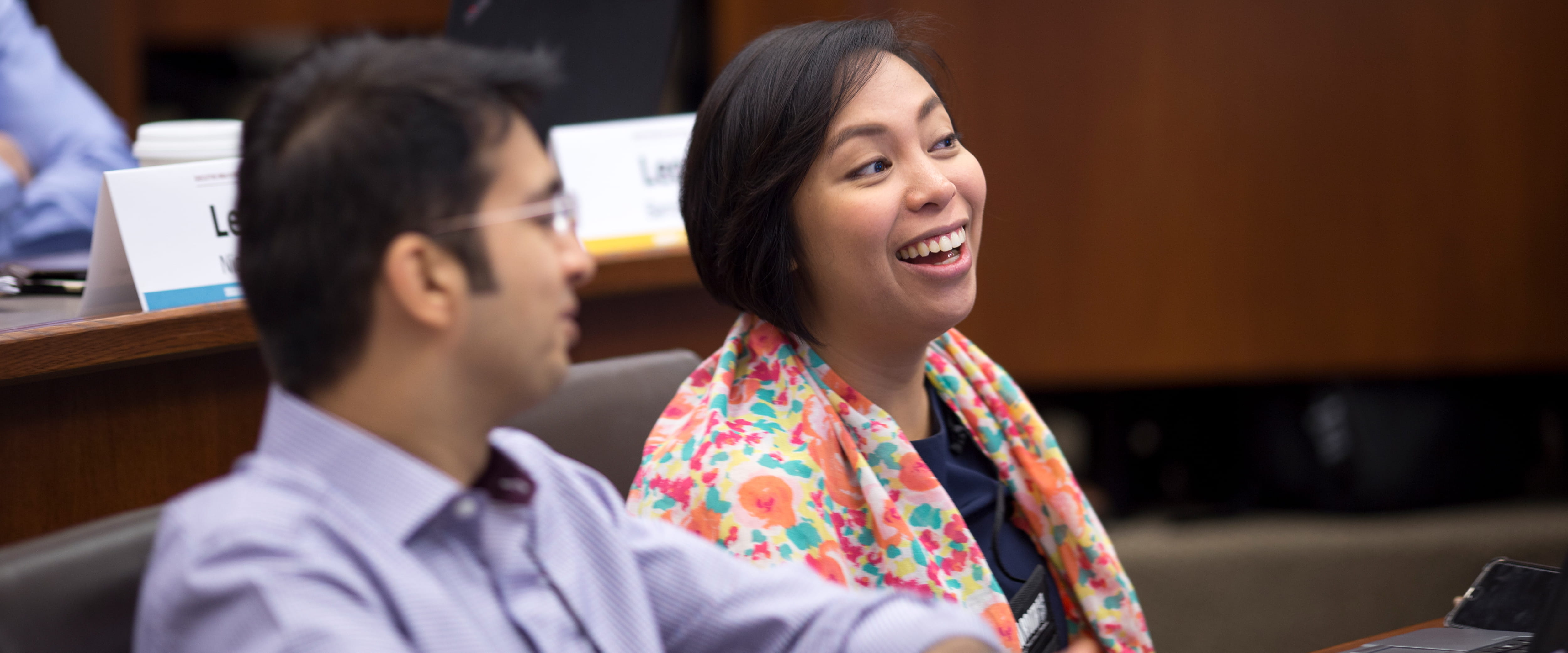 Two Chicago Booth Executive MBA students in a classroom