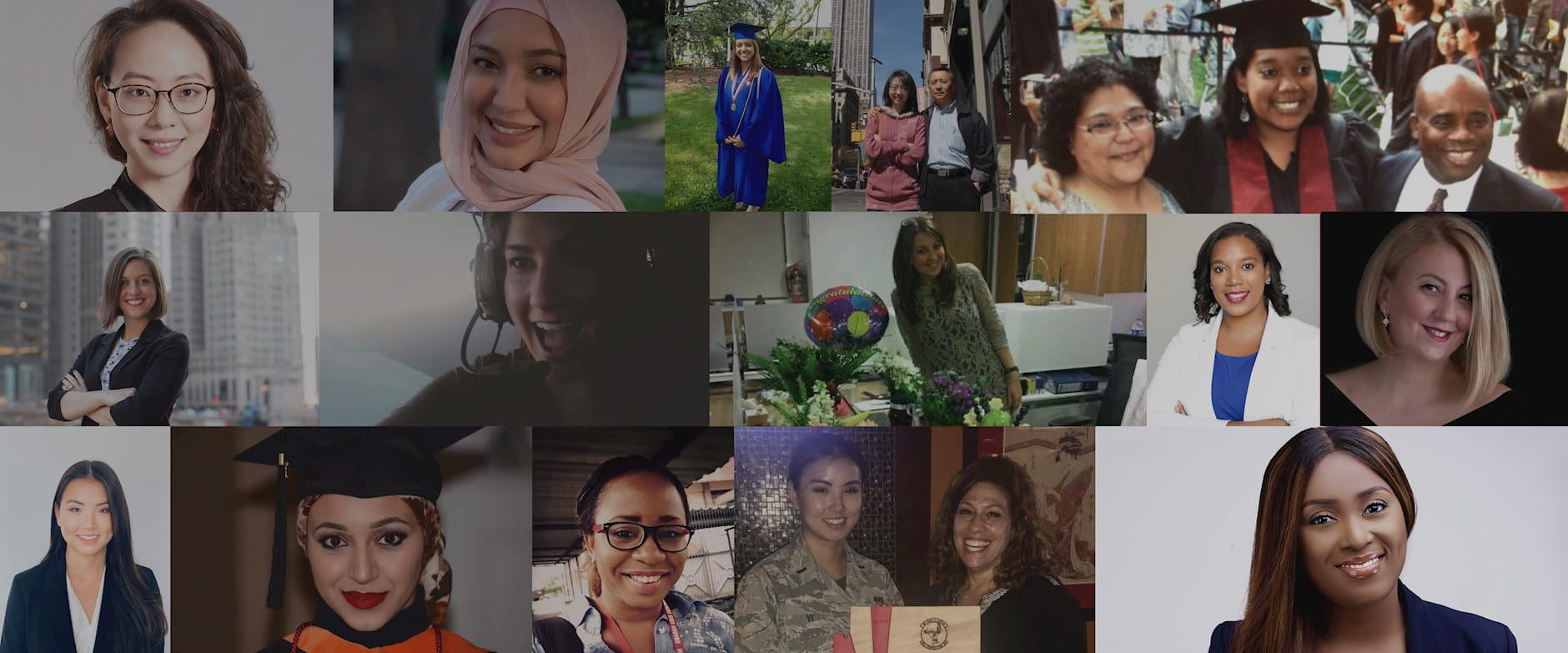 A collage of portraits of Booth women students and alumnae