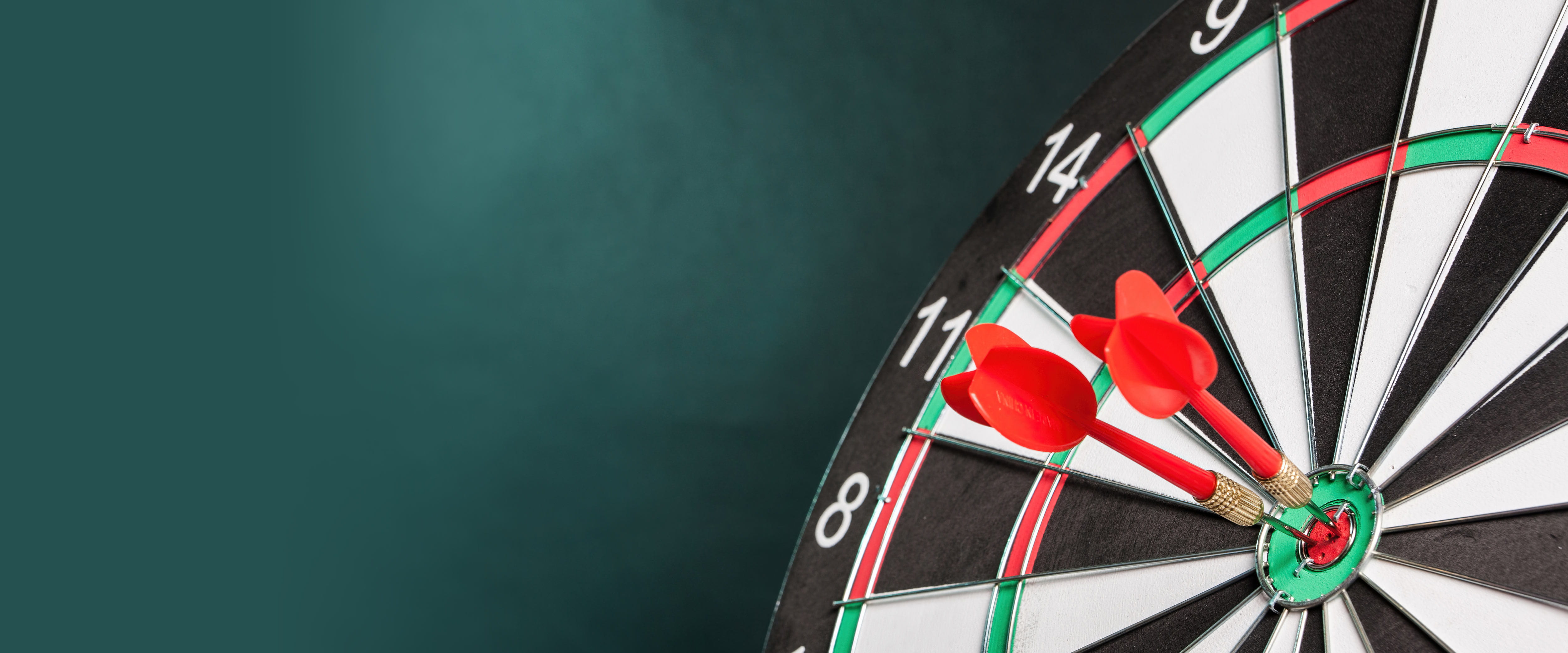Dart board with two darts hitting the bullseye