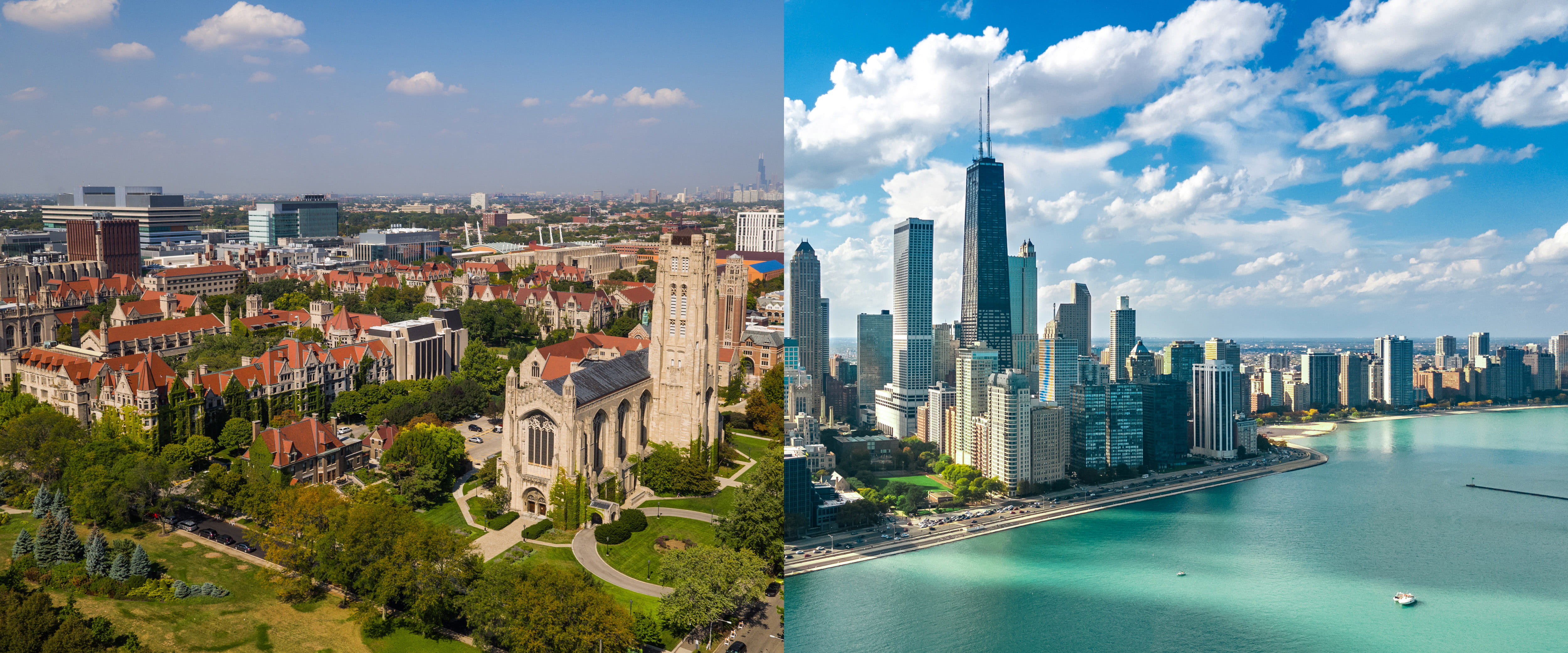Image of Hyde Park on the left and Chicago on the right.