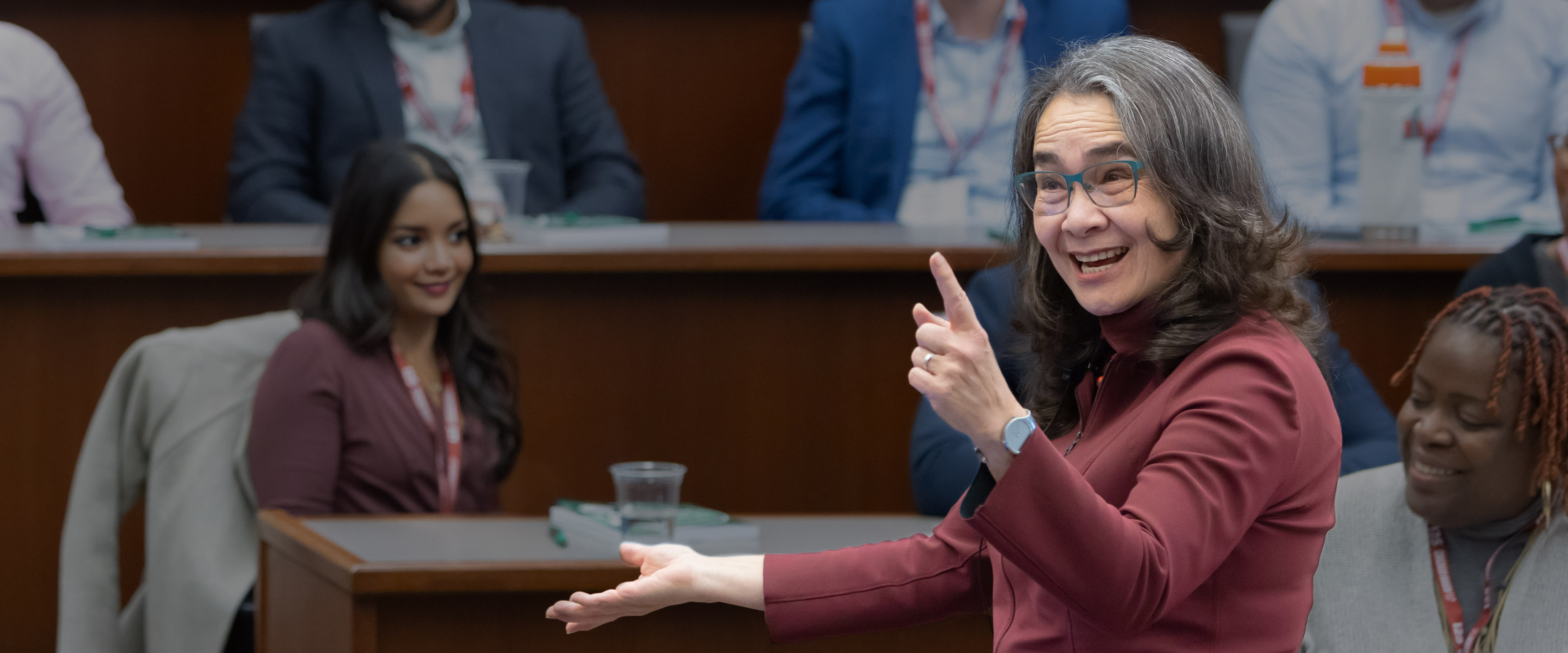 Professor Linda Ginzel in a classroom teaching students.