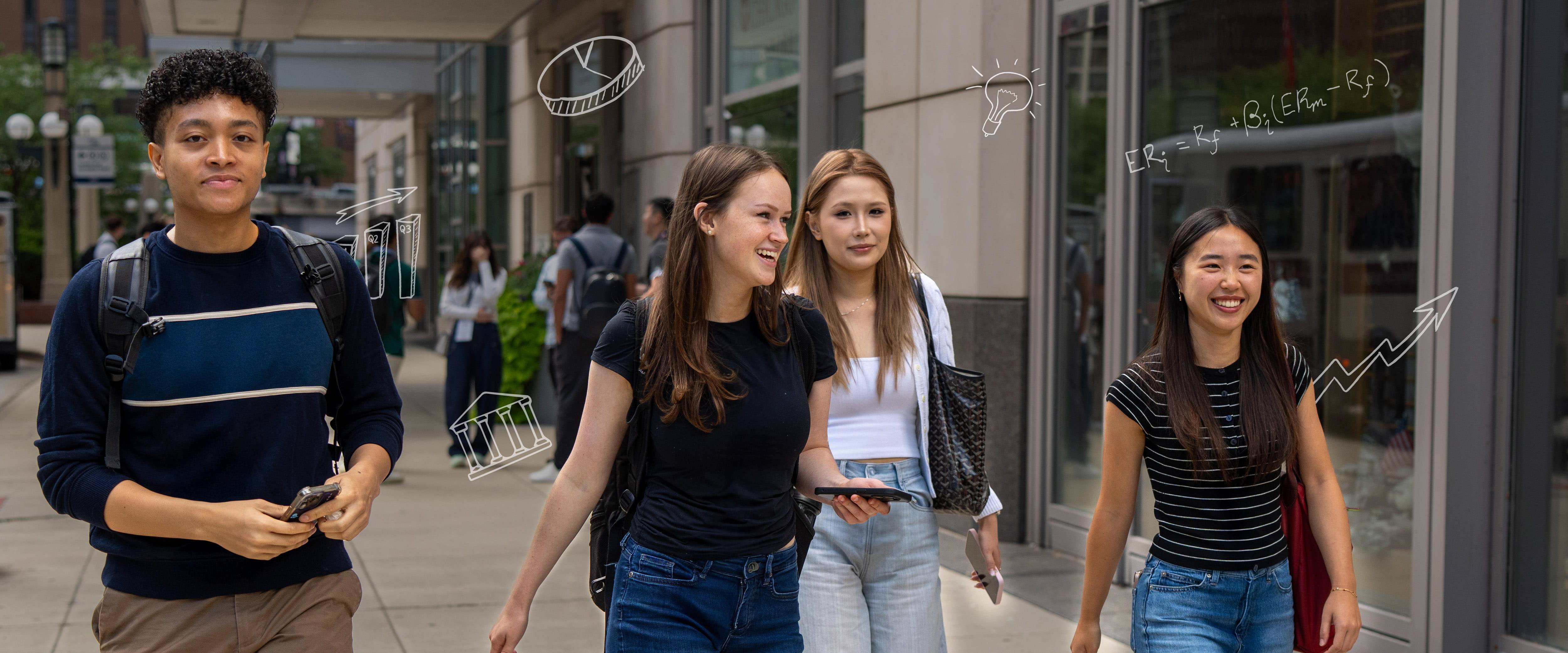 SMP students walking and socializing walking on campus. 
