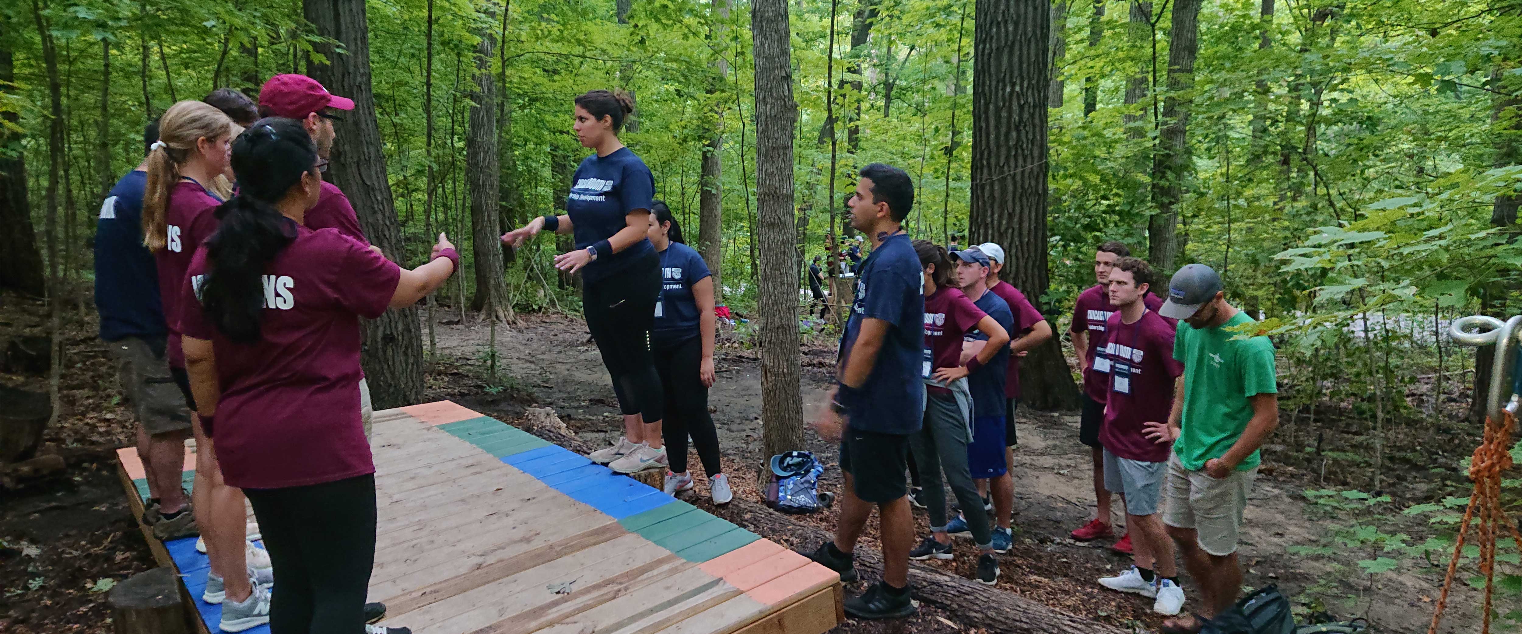 Group of students doing an outdoor challenge