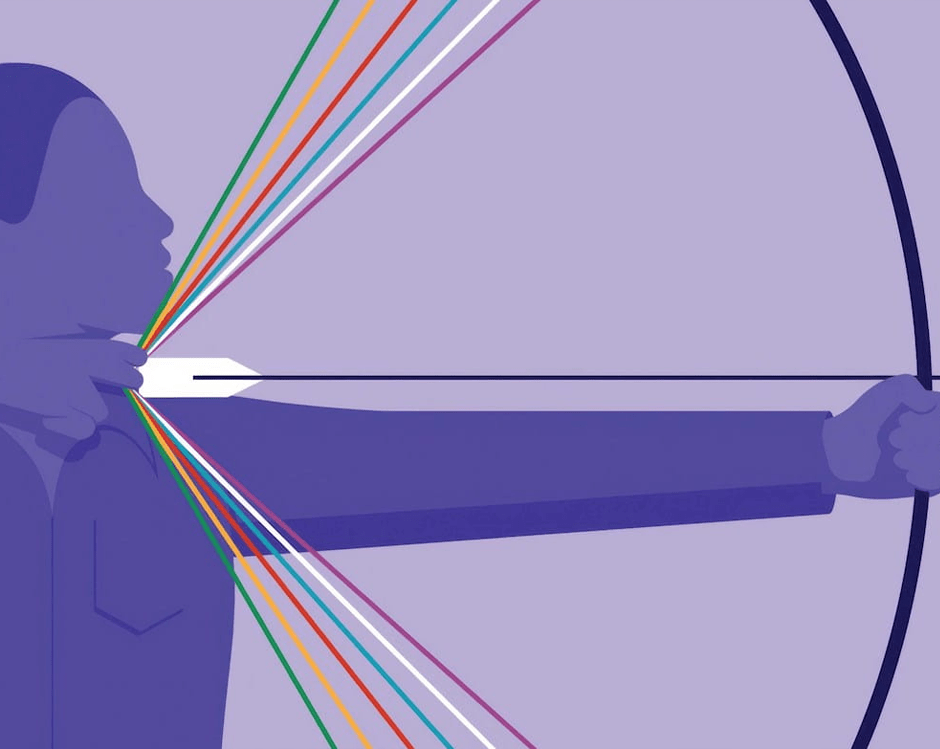 An illustration of a person drawing a bow and arrow.