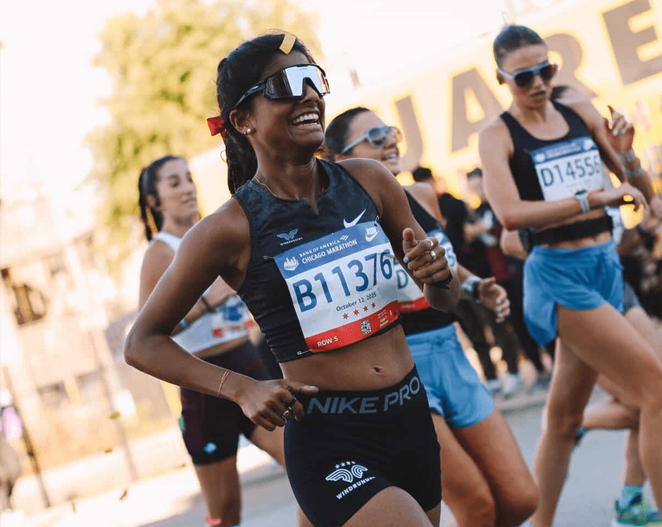 Students running in the Chicago Marathon.