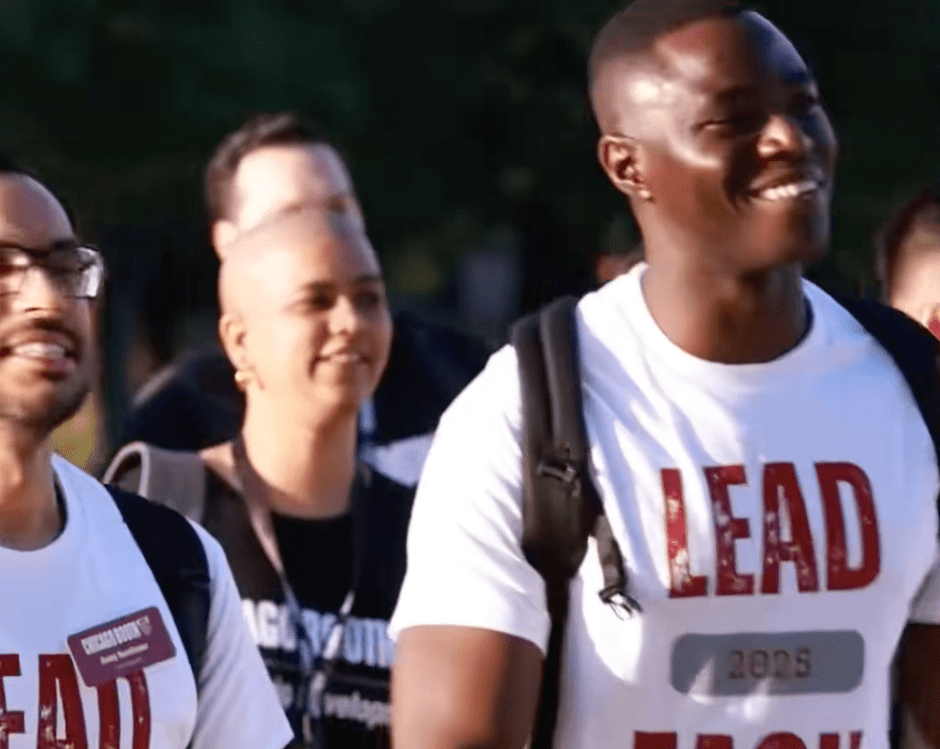 Students in "LEAD Facil" T-shirts.