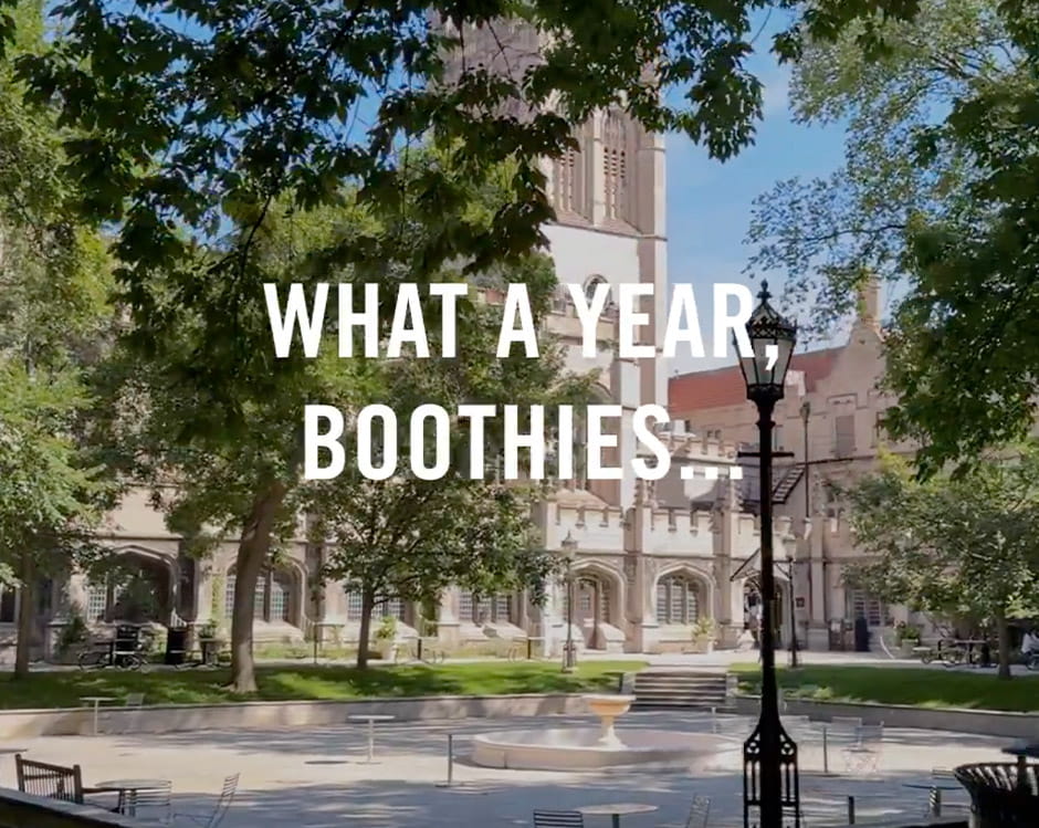 An image of campus with the text "What a year, Boothies..."