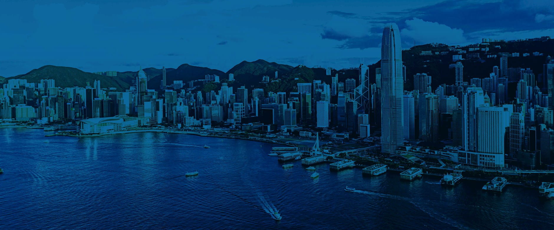 Hong Kong skyline tinted blue