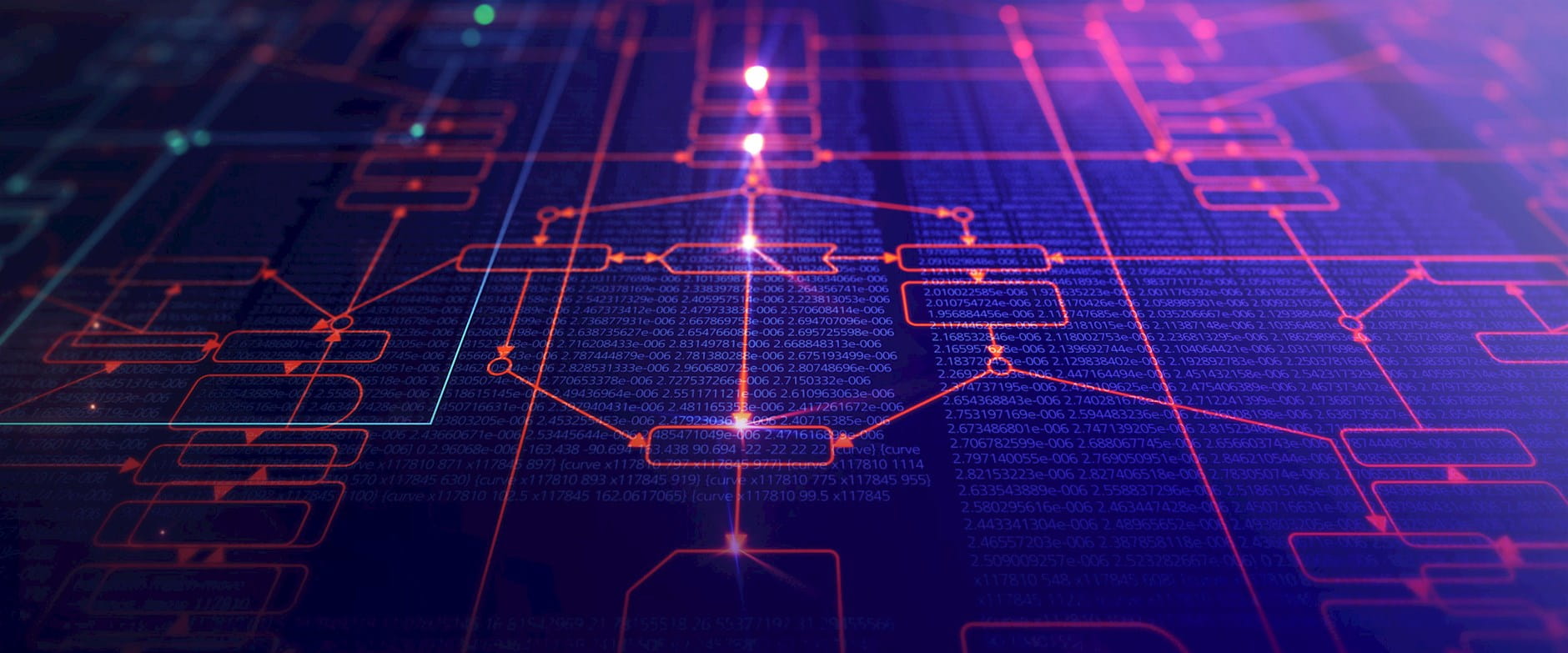 Stylized illustration of a technological circuit board-like decision tree