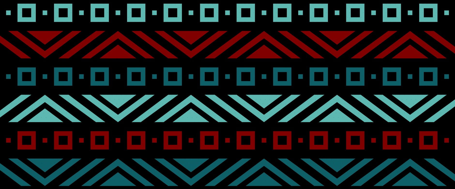 Colorful pattern of shapes in Chicago Booth's red and teal