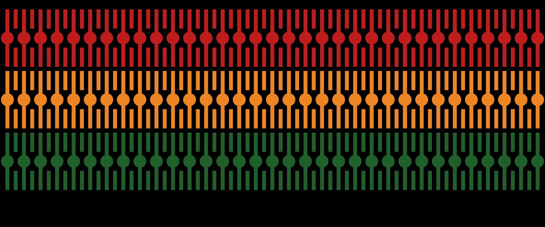Red, yellow, and green illustrated texture over a black background