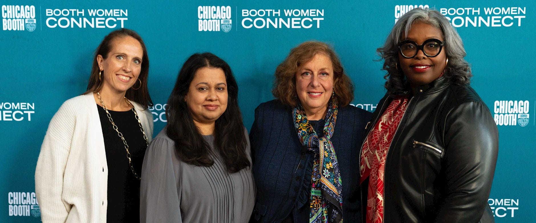 Nicole Yelsey, Sabera Choudhury, Jan Anne Dubin, Angela Pace-Moody at Booth Women Connect
