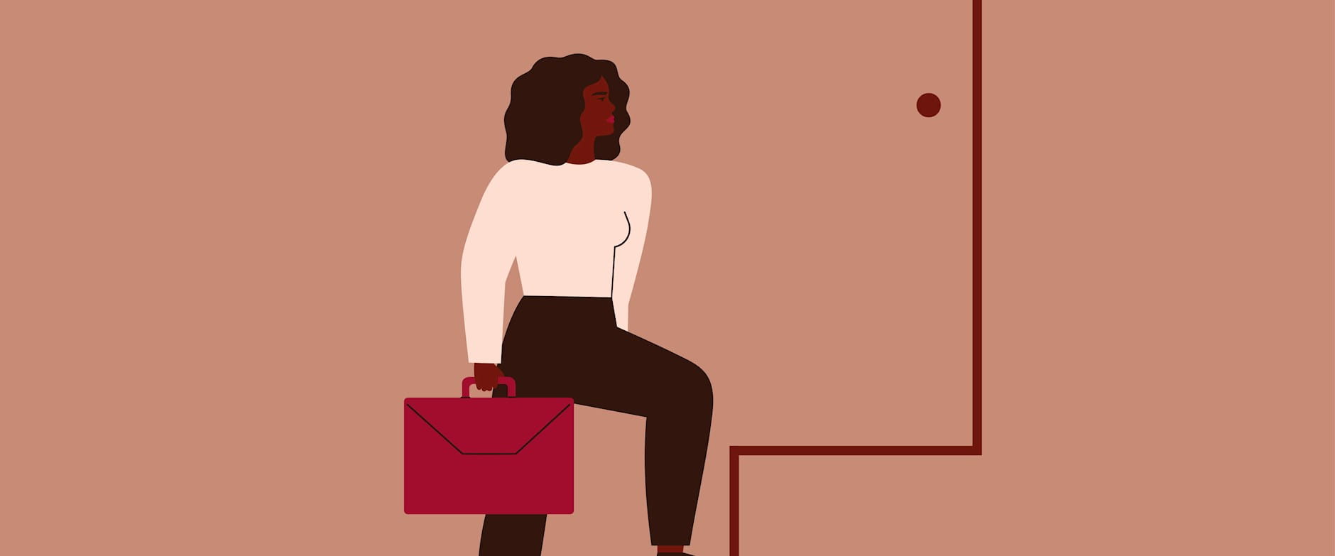 Illustration of Black woman with briefcase walking up stairs