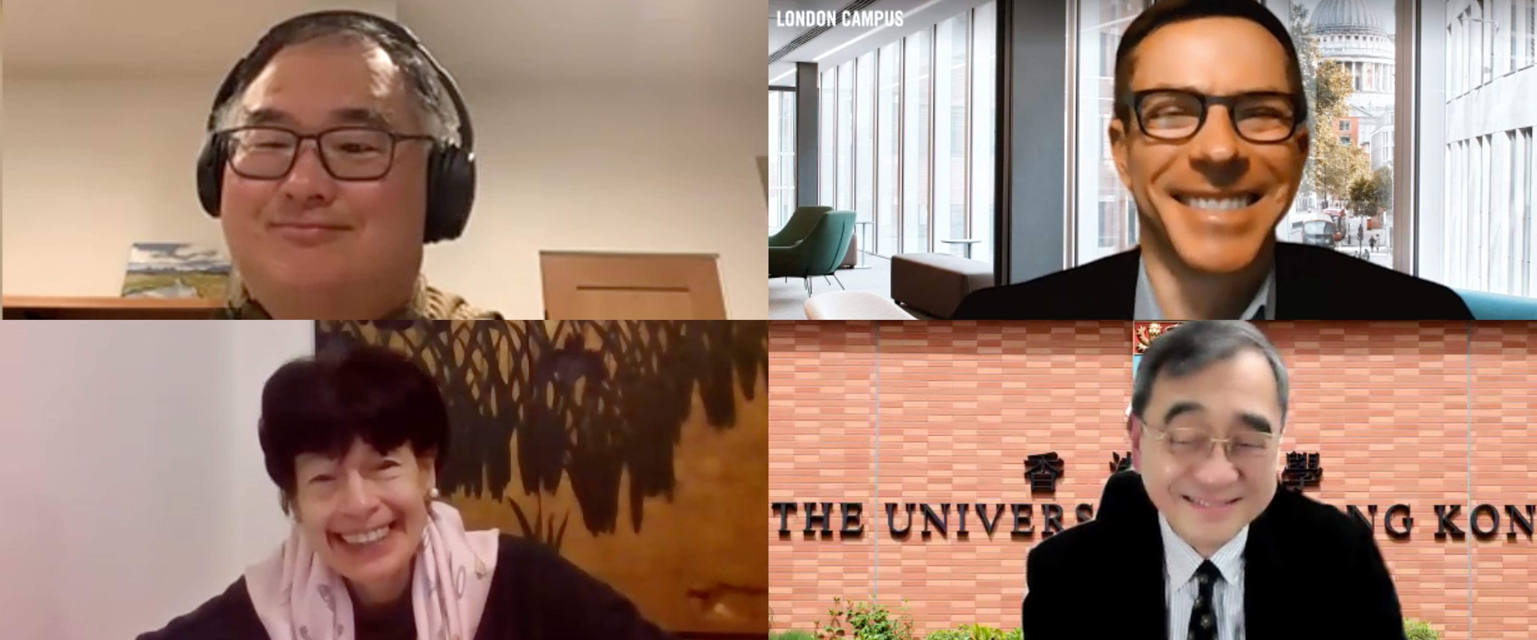 Split screen of panelists at virtual Economic Outlook Asia event