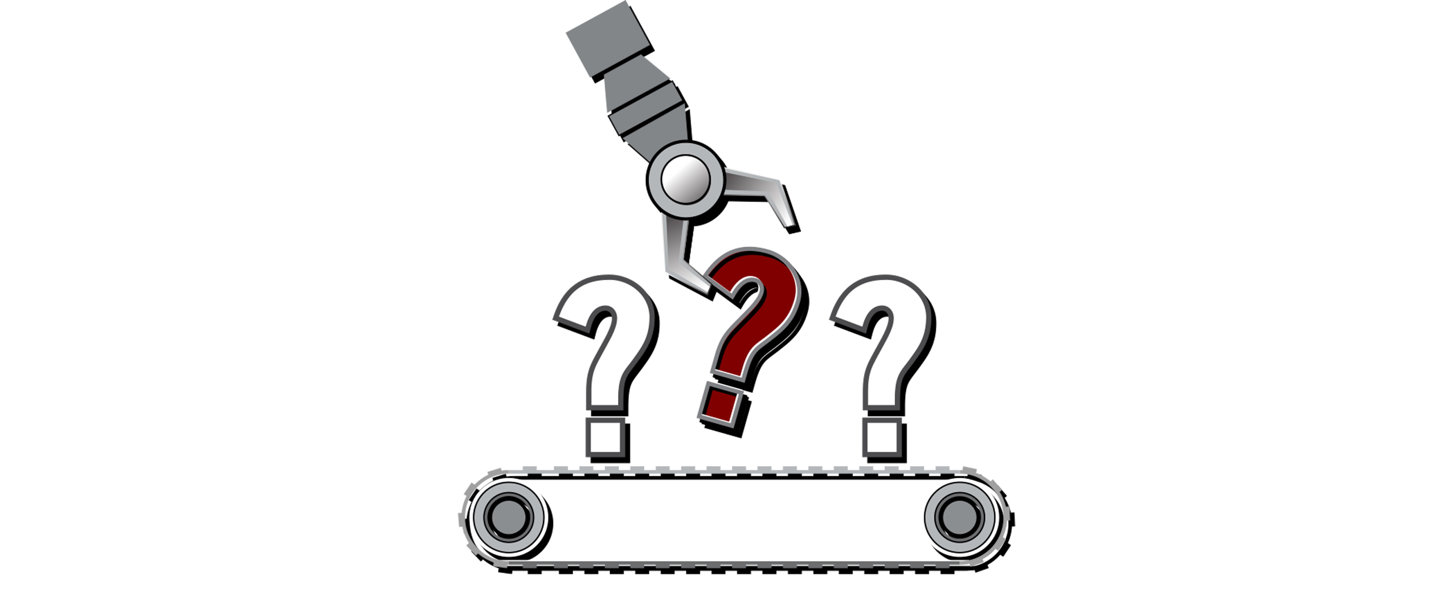 Conveyor belt with question mark being lifted off