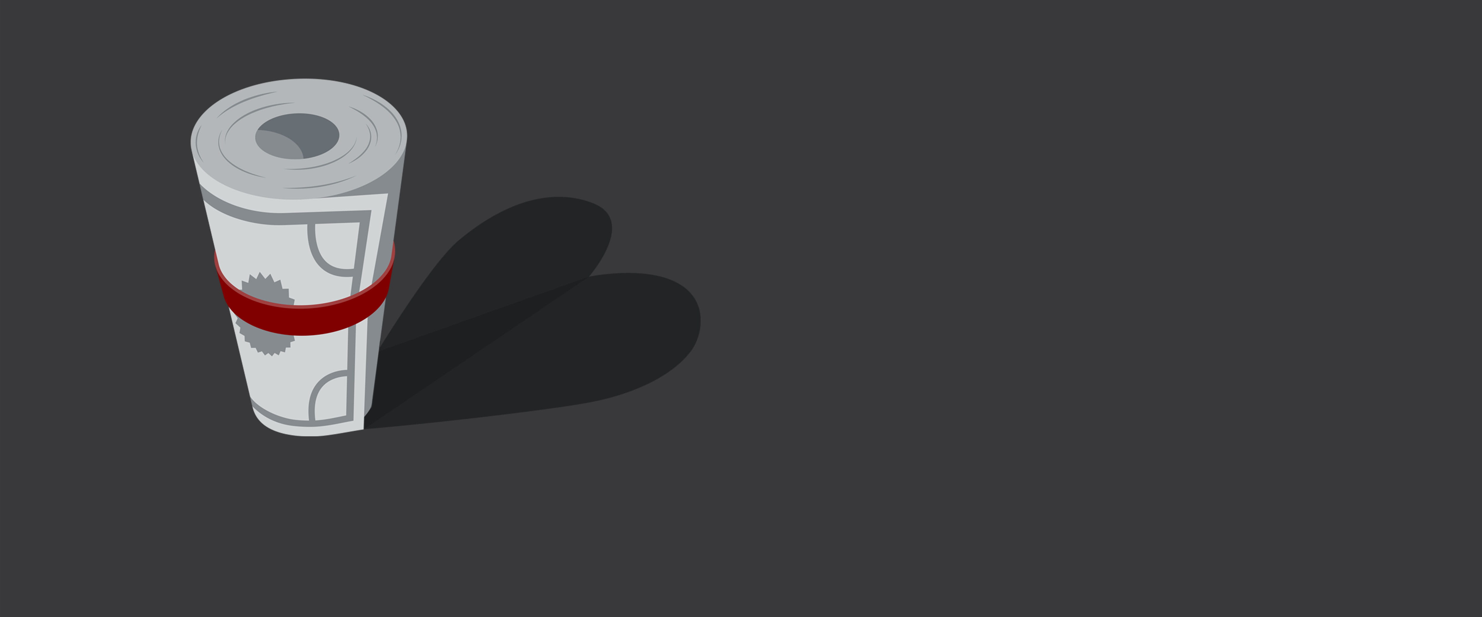 Roll of money with a shadow heart