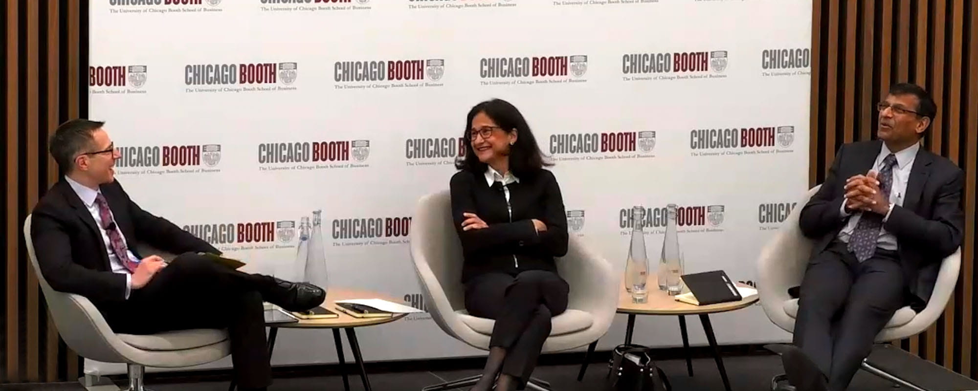 Minouche Shafik, Raghuram G. Rajan, and Randall Kroszner discussing