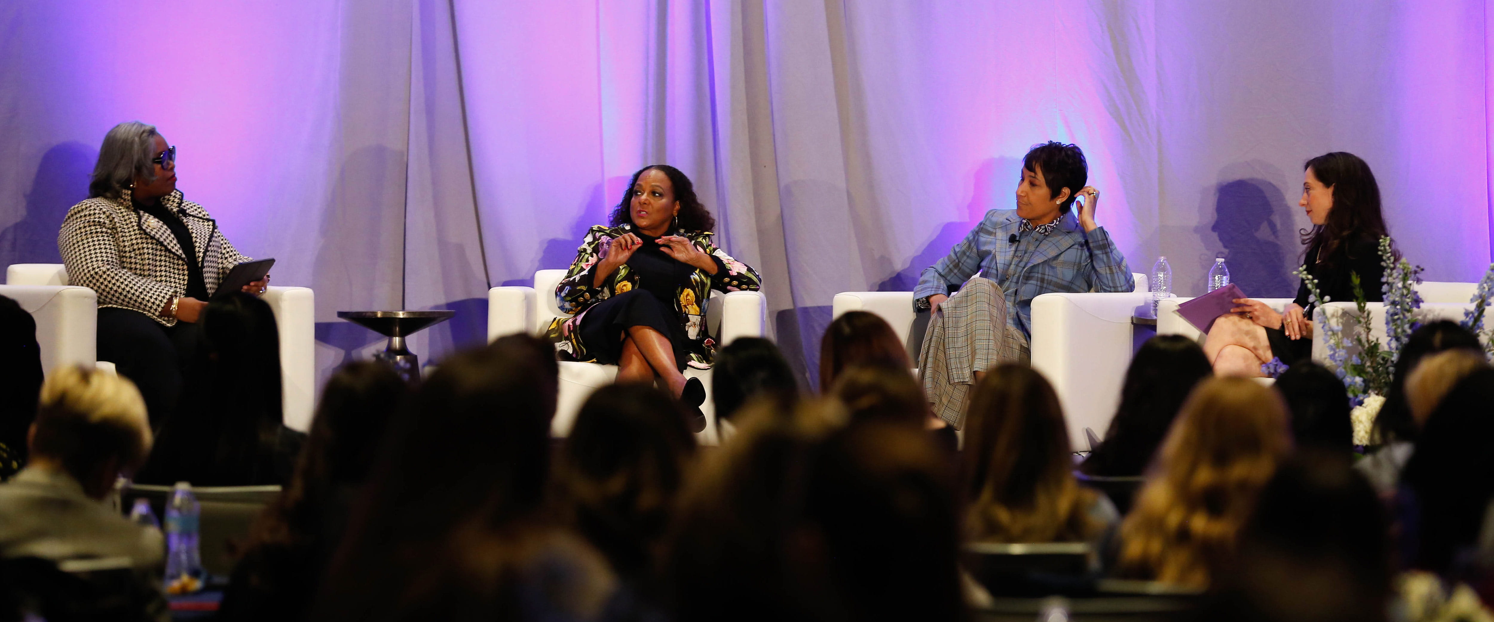 Angela Pace-Moody, Desirée Rogers, Cheryl Mayberry McKissack, and Starr Marcello at Booth Women Connect Conference