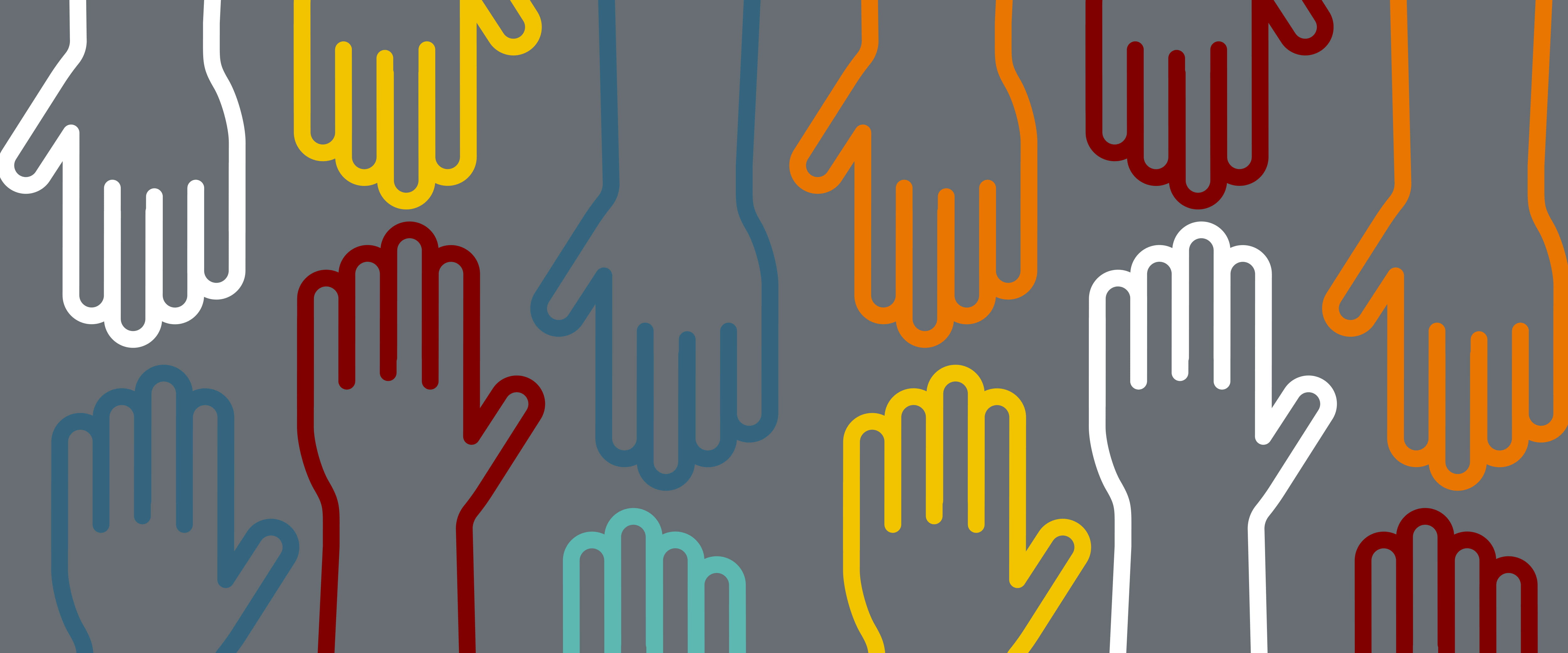 Illustrated hands on a gray background