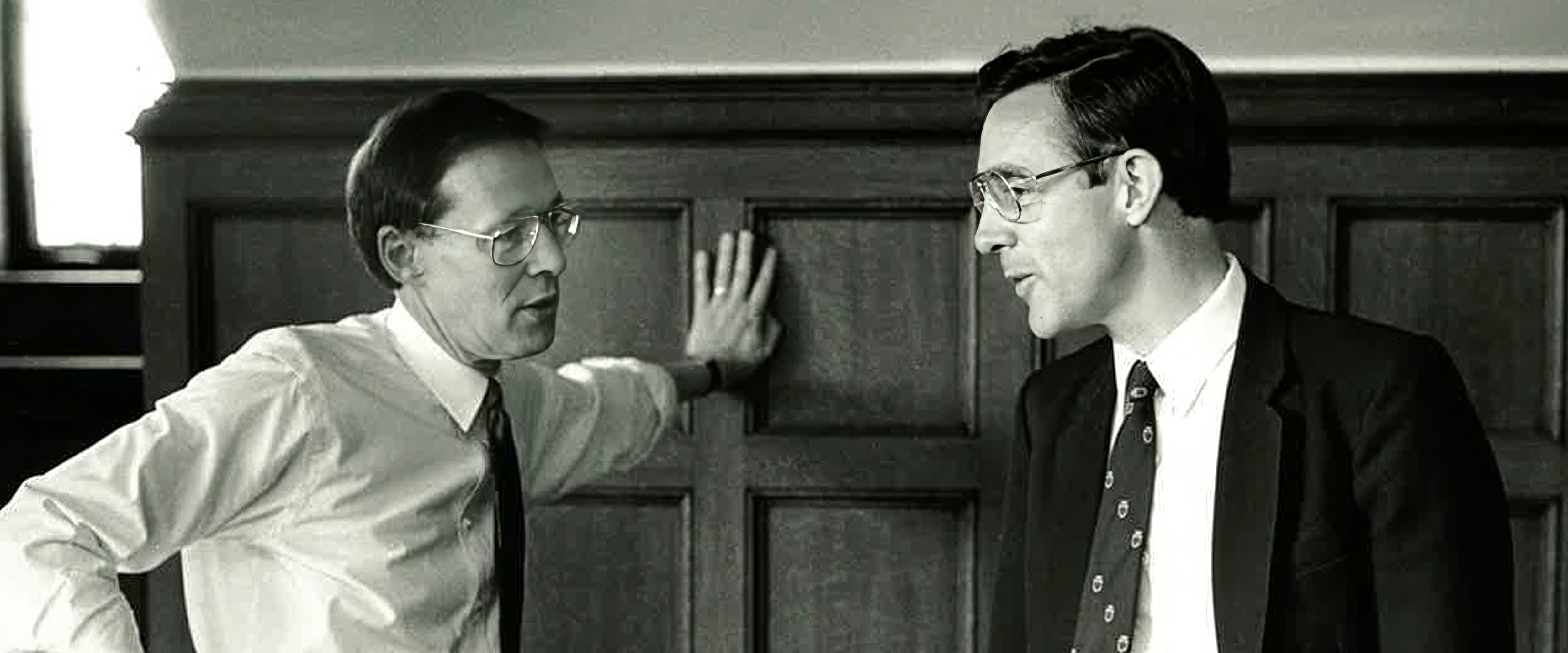 A young Robin Hogarth in discussion with another colleague