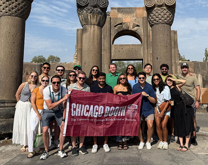 Tyler Stewart with group of Boothies on Random Walk trip